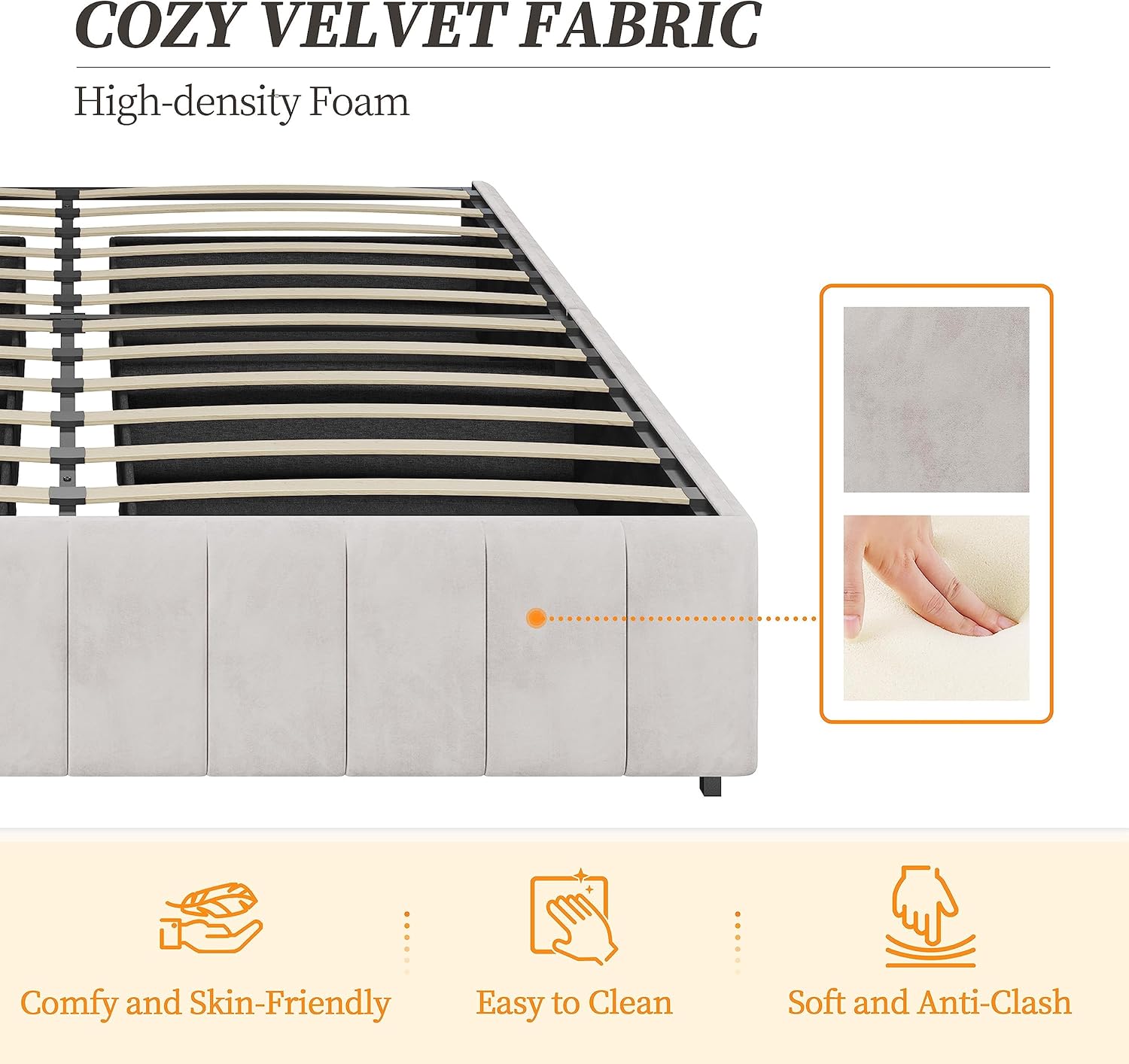 Topeakmart Base de cama tapizada tamaño Queen con 4 cajones, plataforma de almacenamiento con listones de madera, base de colchón, no incluye