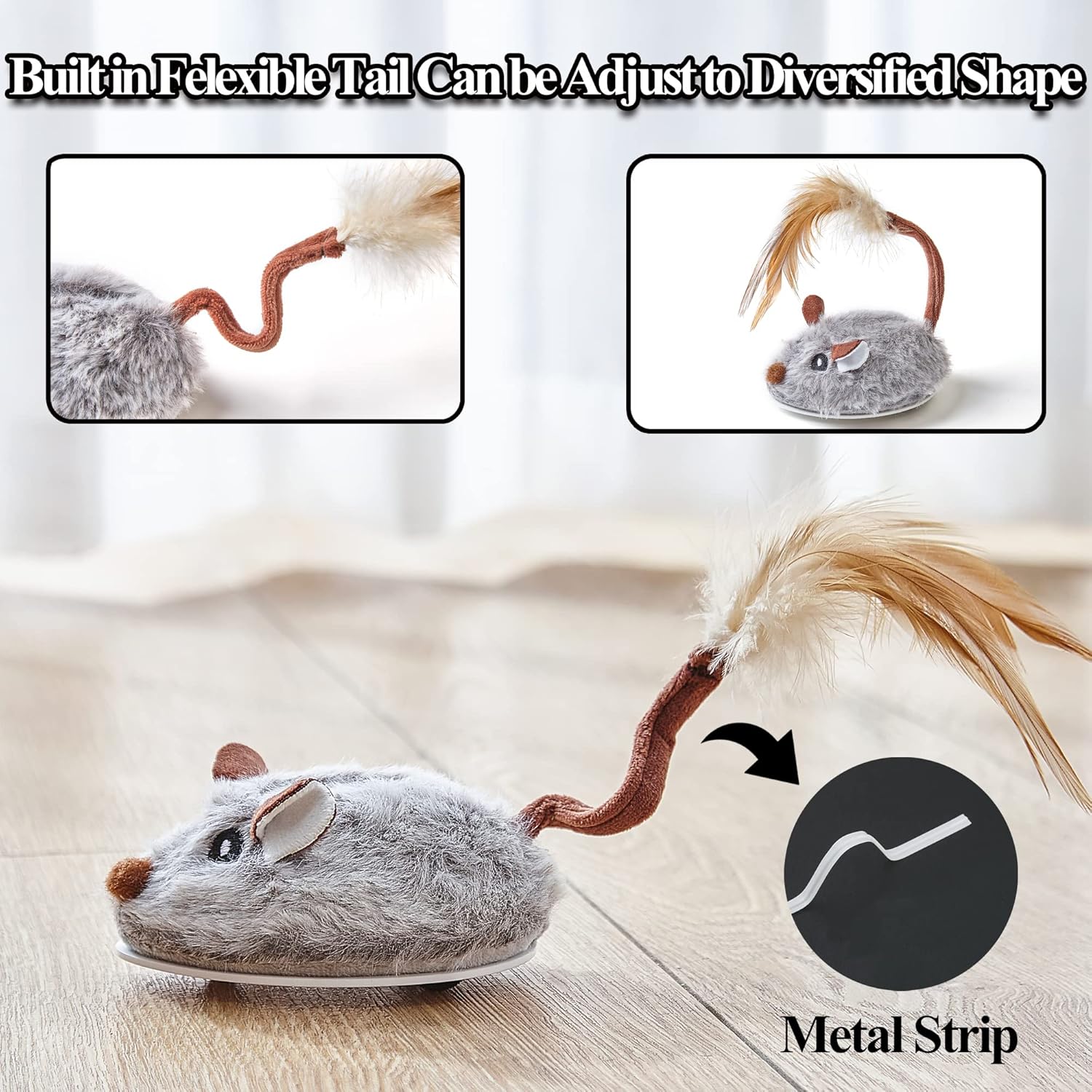 Vealind Juguetes interactivos para gatos con cola de plumas, juguete recargable por USB, movimiento automático para gatos de interior, caza y