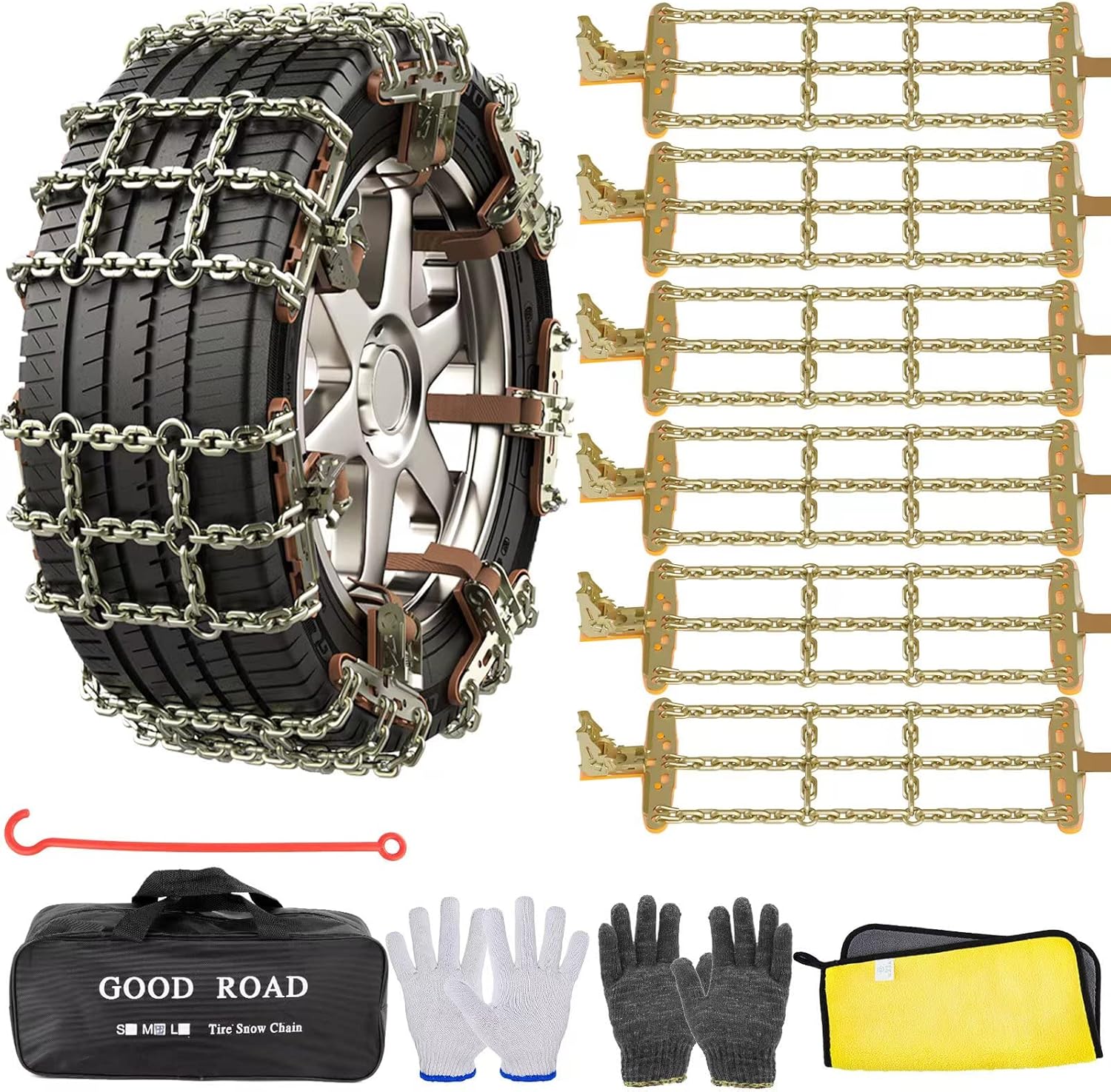 AutoChoice – 6 paquetes de cadenas de nieve para automóvil, antideslizantes, de emergencia, con acero de manganeso grueso. para camiones SUV en