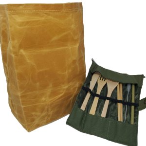 Juego de loncheras de lona ecológica. 1 bolsa de almuerzo de lona encerada resistente e impermeable1 juego de cubiertos de bambú (1 cuchillo, 1 Juego de loncheras de lona ecológica. 1 bolsa de almuerzo de lona encerada resistente e impermeable1 juego de cubiertos de bambú (1 cuchillo, 1