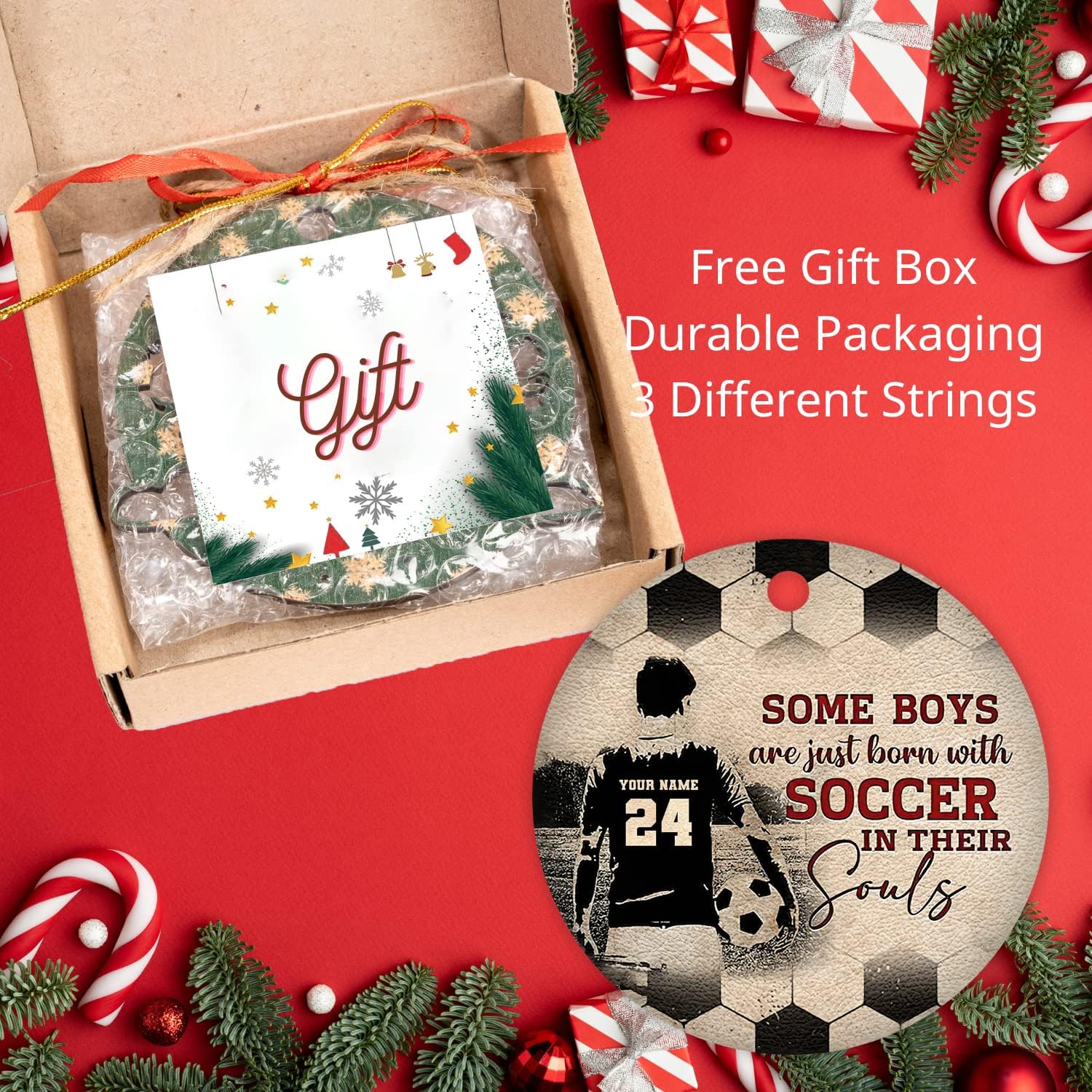 Adorno de Navidad de fútbol personalizado con nombre y número 2022, adornos de fútbol personalizados para Navidad, adorno de fútbol hecho a mano con