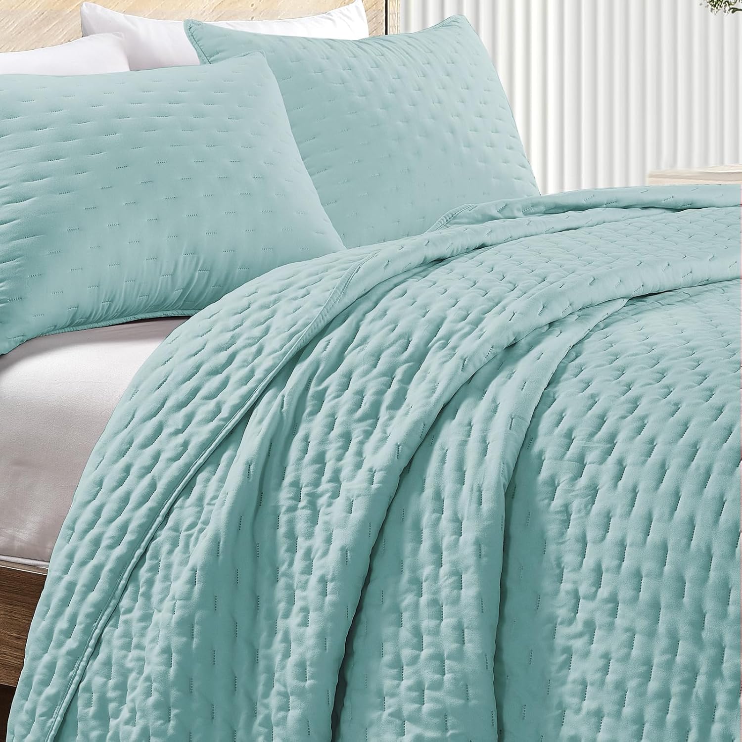 Mocaletto Juego de edredón de lujo tamaño Queen, juego de edredón azul de 3 piezas, juego de ropa de cama reversible Queen con fundas de almohada,