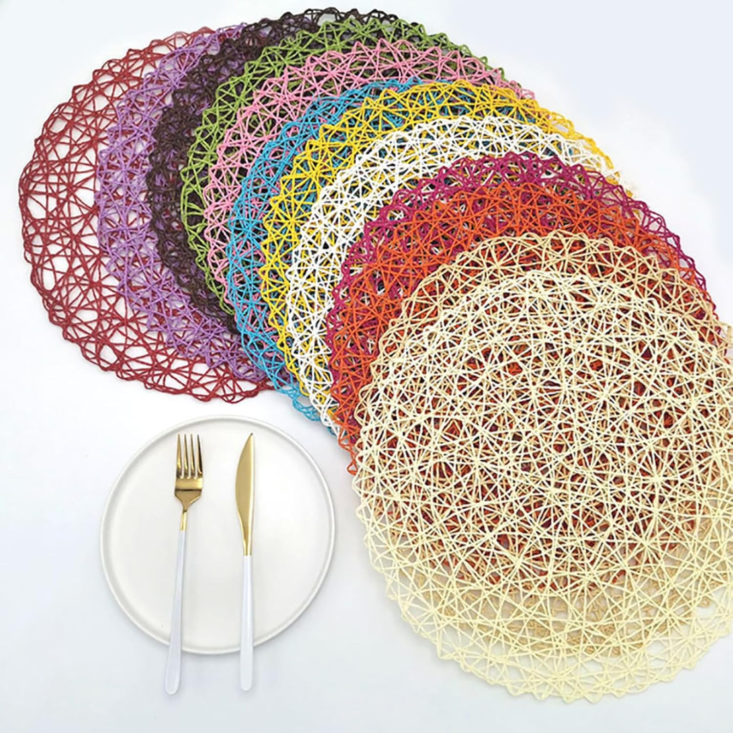 Manteles individuales de tamaño grande de 14.9 pulgadas  Tapete creativo redondo trenzado  Tapete de estilo bohemio para mesa de cocina, decoración