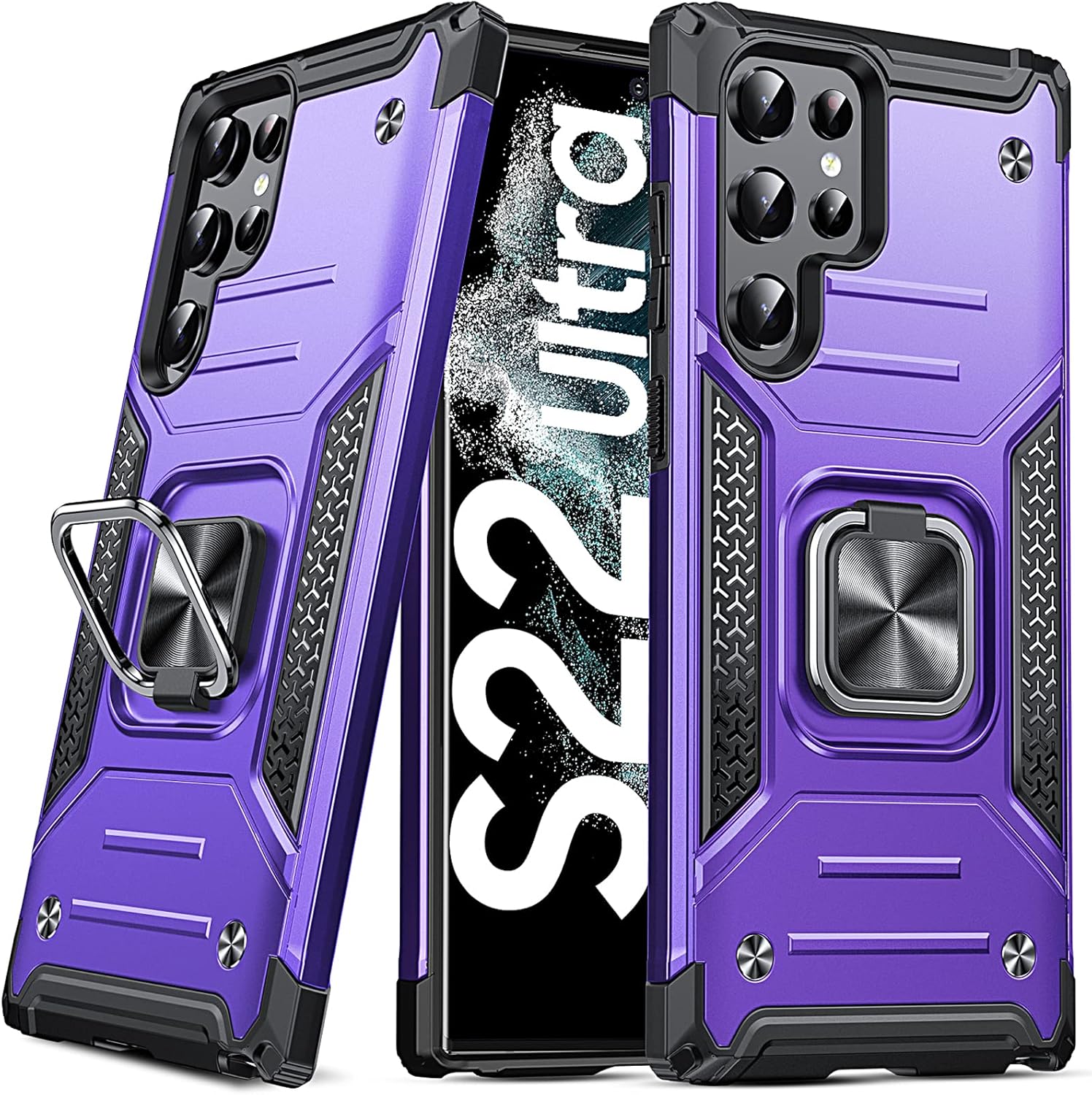 Anqrp Funda para Galaxy S22 Ultra, funda protectora de grado militar con anillo de metal giratorio soporte magnético compatible con Samsung Galaxy