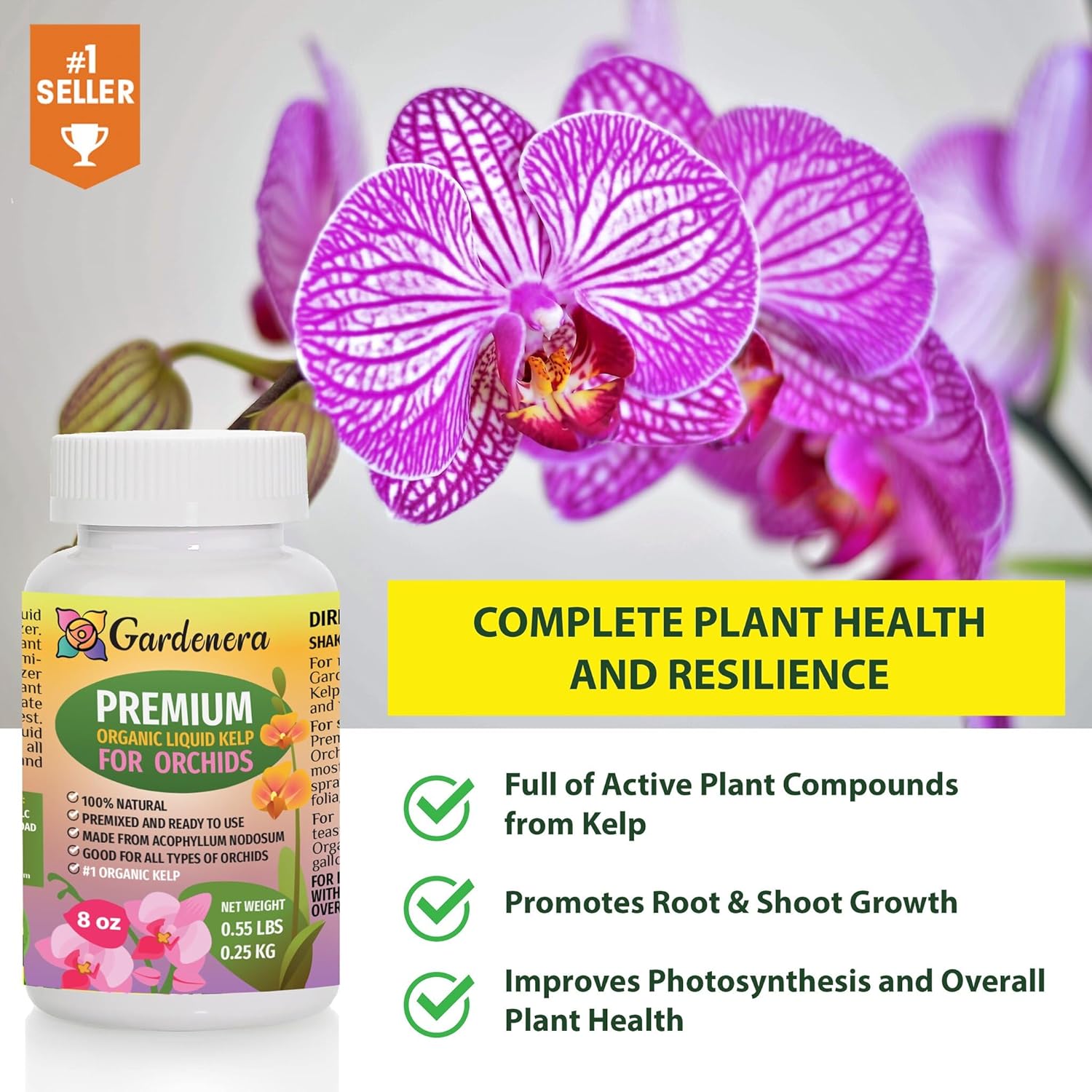 Fertilizante líquido prémium para plantas de orquídeas, 8 onzas, mejora la salud de tus orquídeas naturalmente