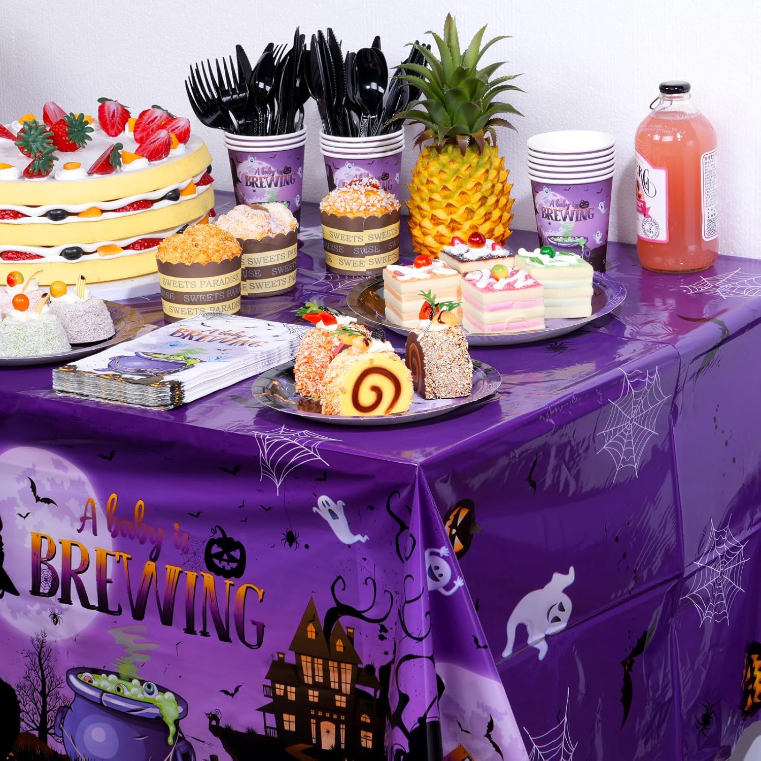 Decoraciones de fiesta de baby shower de Halloween, platos y servilletas de baby shower, mantel desechable, platos de papel, servilletas, vasos,