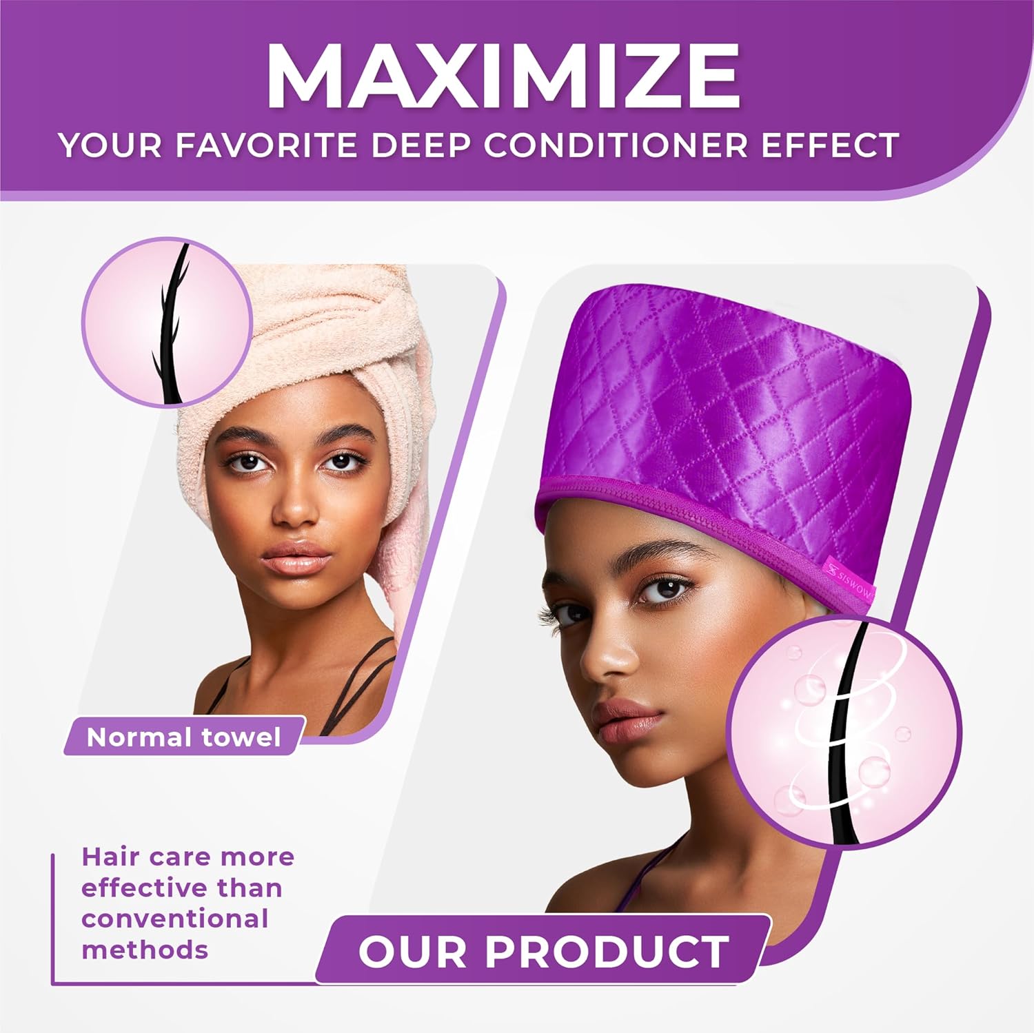 Vaporizador de cabello para acondicionamiento profundo con 10 niveles que se calienta rápidamente, tapa térmica de vapor para cabello negro, ideal