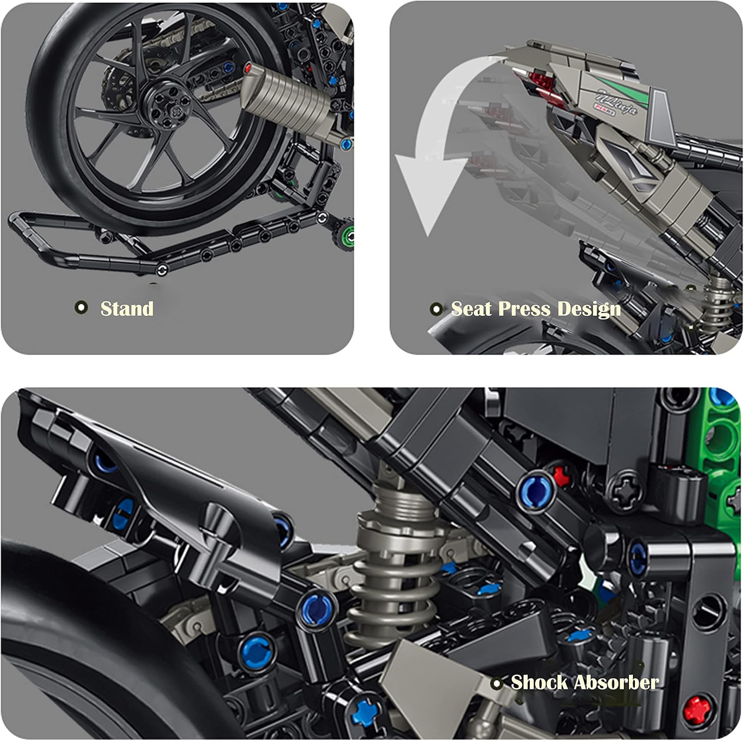 Lemess – Kit de construcción de motocicleta para Kawasaki H2R, modelo de exhibición de motocicleta 15 Technics, 1968 piezas, juguete de construcción