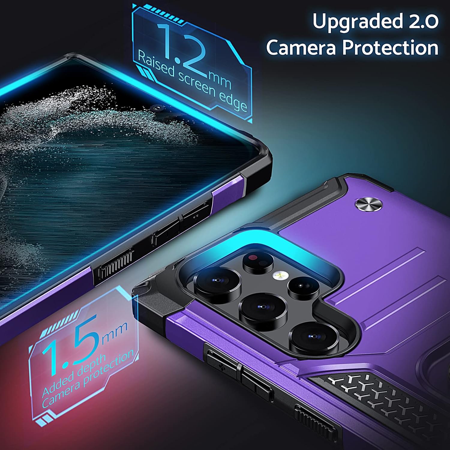 Anqrp Funda para Galaxy S22 Ultra, funda protectora de grado militar con anillo de metal giratorio soporte magnético compatible con Samsung Galaxy