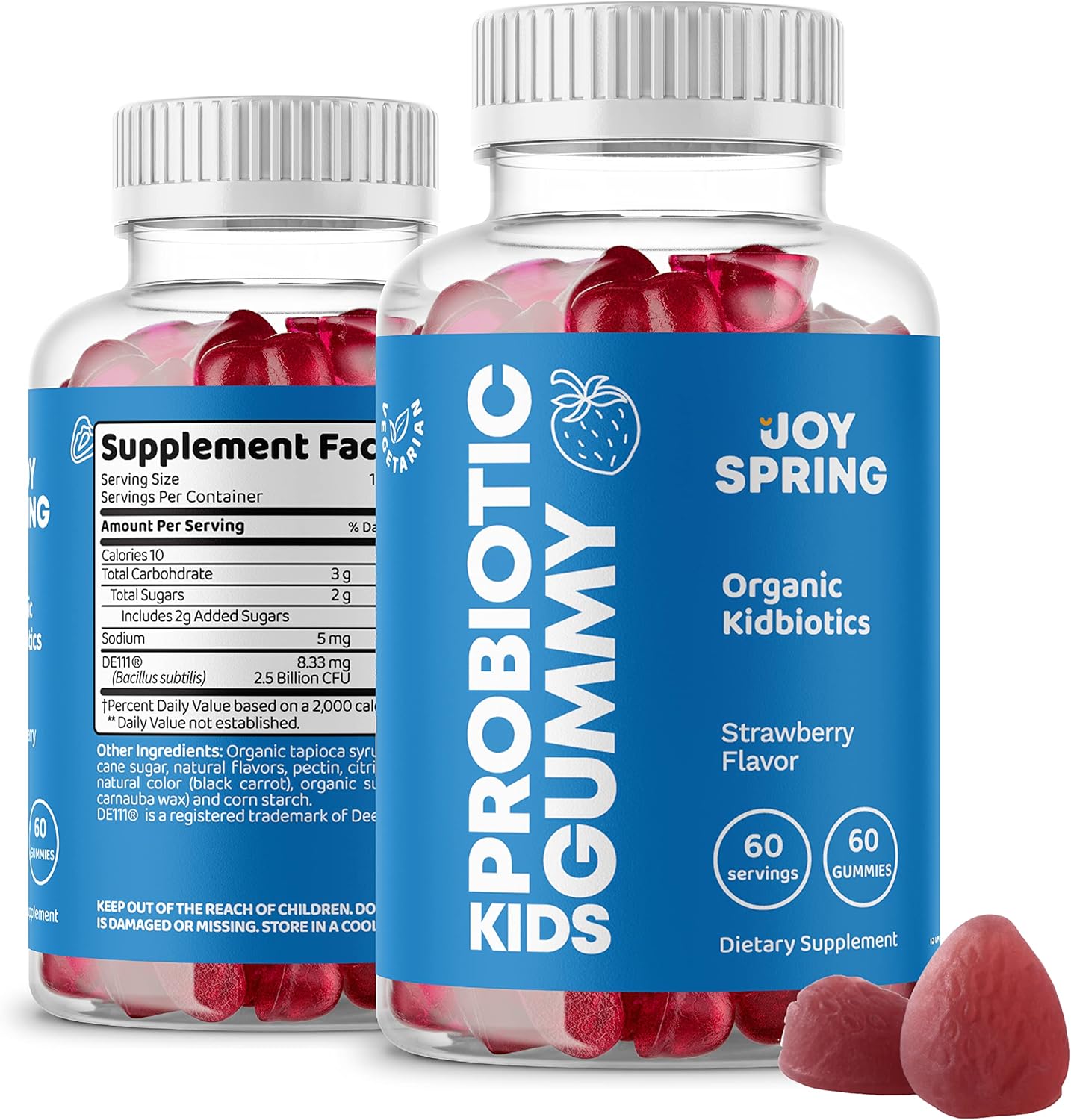 JoySpring Probióticos para niños pequeños con sabor a fresa – Probióticos de goma para niños y líquido multivitamínico para niños pequeños