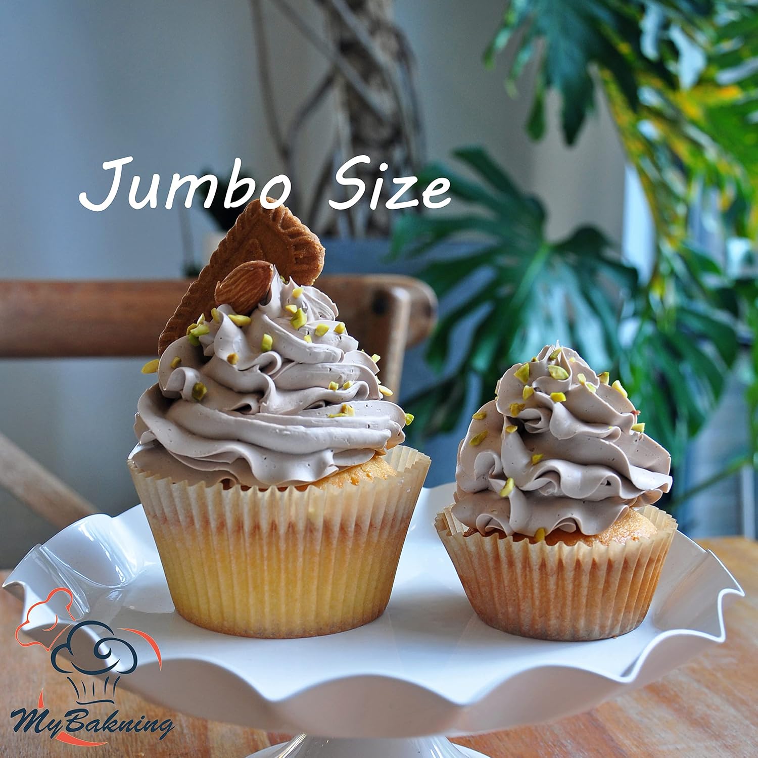 Tazas naturales extra grandes para hornear cupcakes de 2-34 pulgadas (inferior) x 2 pulgadas (profundo) de papel a prueba de grasa de tamaño