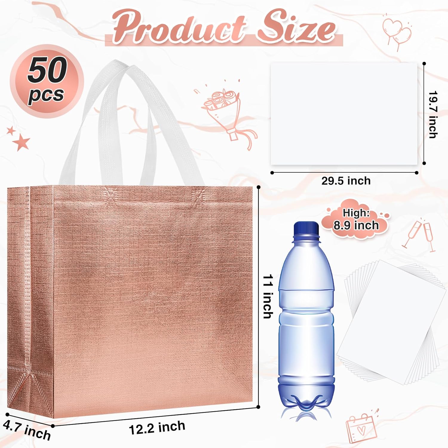 Sweetude 50 bolsas de regalo reutilizables con asas, bolsas de regalo de comestibles con papel de seda con purpurina, bolsas de compras para regalo