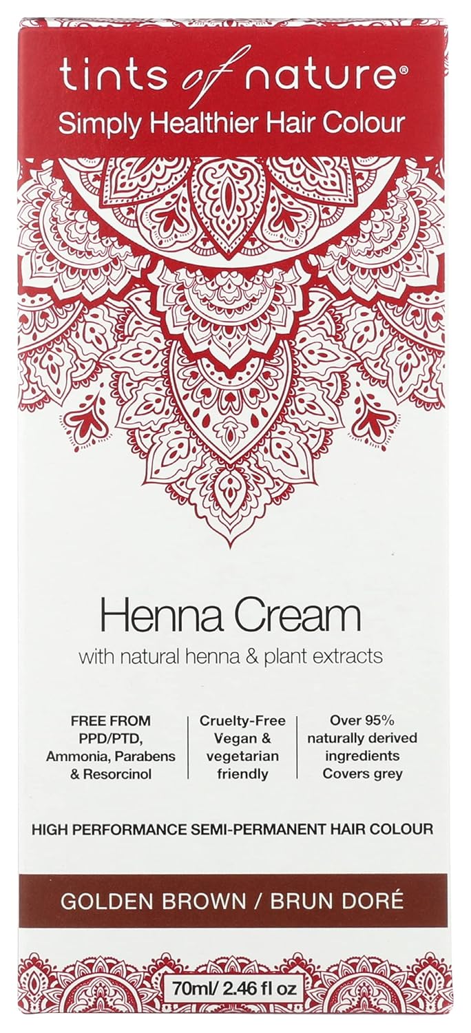 Tints of Nature Simply Healthier – Tinte para el cabello, marrón dorado crema de henna, color de cabello semipermanente, 2.46 onzas