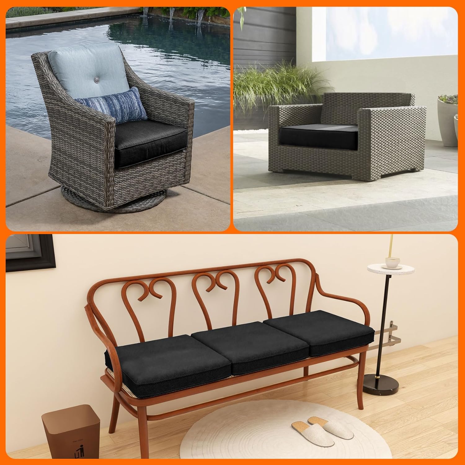 RULAER Cojines para silla de 20 x 20 x 3 pulgadas, para exteriores, doble tubería, impermeable, para patio, lavable con asa de transporte, para