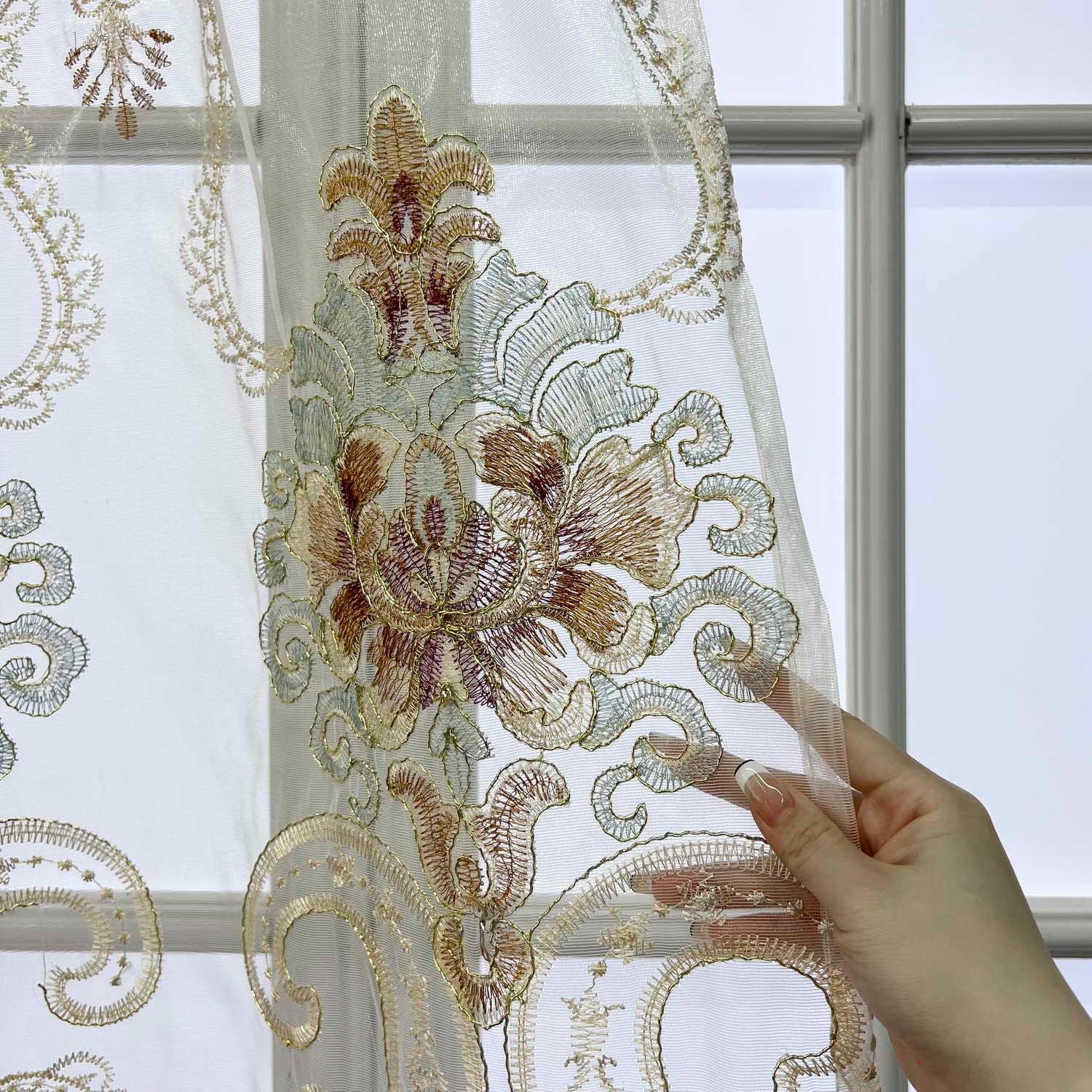 WPKIRA Cortina de gasa con diseño de flores en bordado europeo con ranura para cortinero Cortina romántica para ventana, para dormitorio o villa