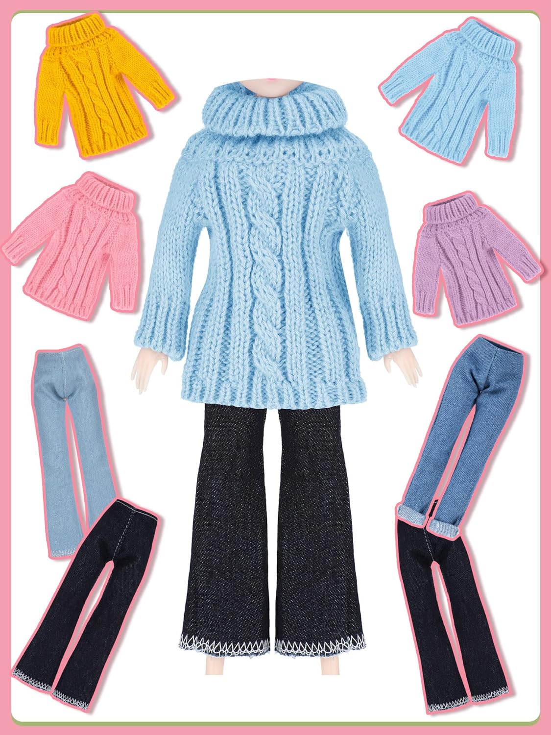 Bencailor 8 piezas de ropa de muñeca de 11.5 pulgadas, accesorios de muñeca de algodón, suéteres de elfo, pantalones de mezclilla, ropa regular para