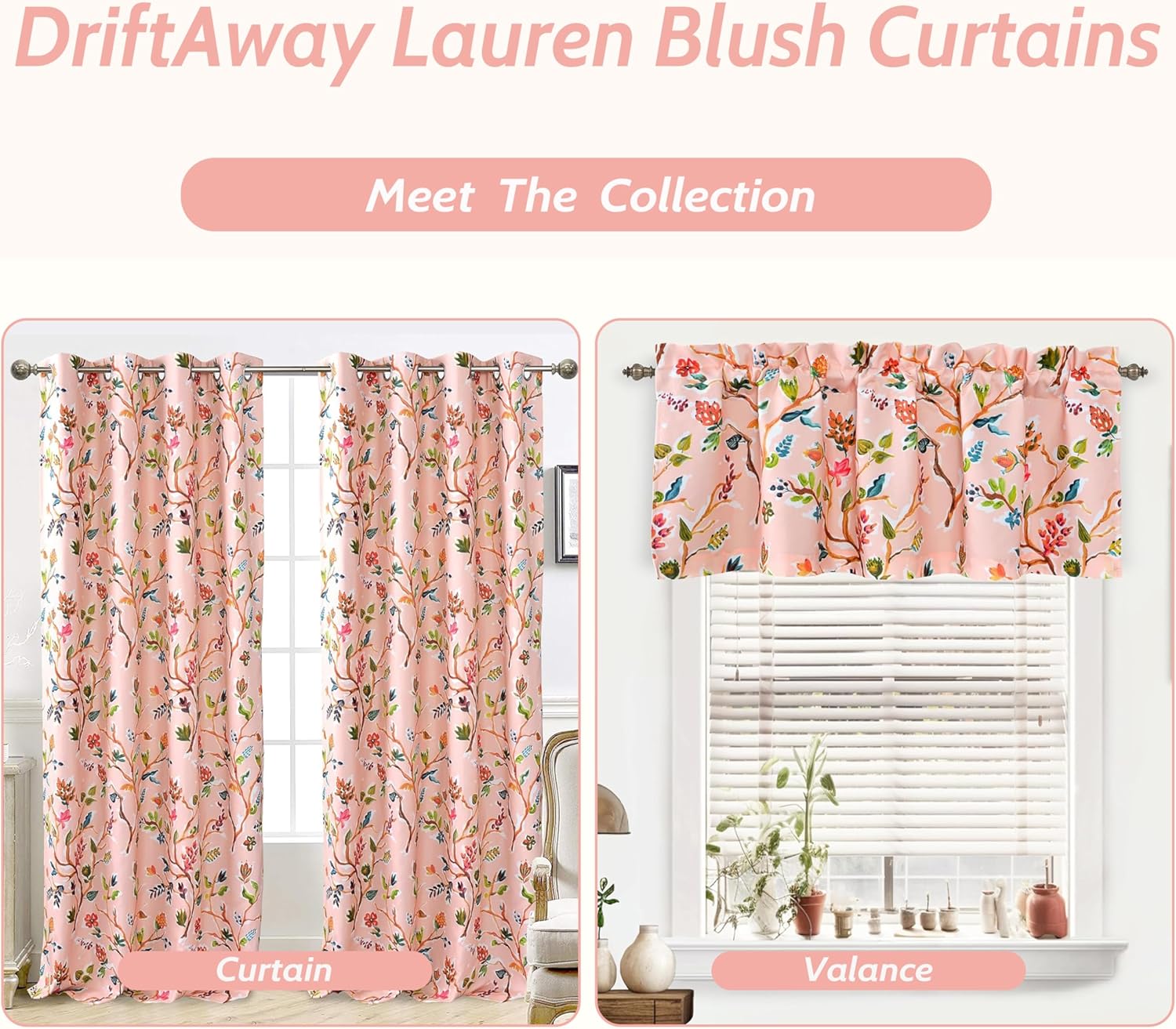 DriftAway Lauren – Cortina opaca con ojales para ventana, diseño de árbol de acuarela colorido, ahorro de energía, con aislamiento térmico, 2