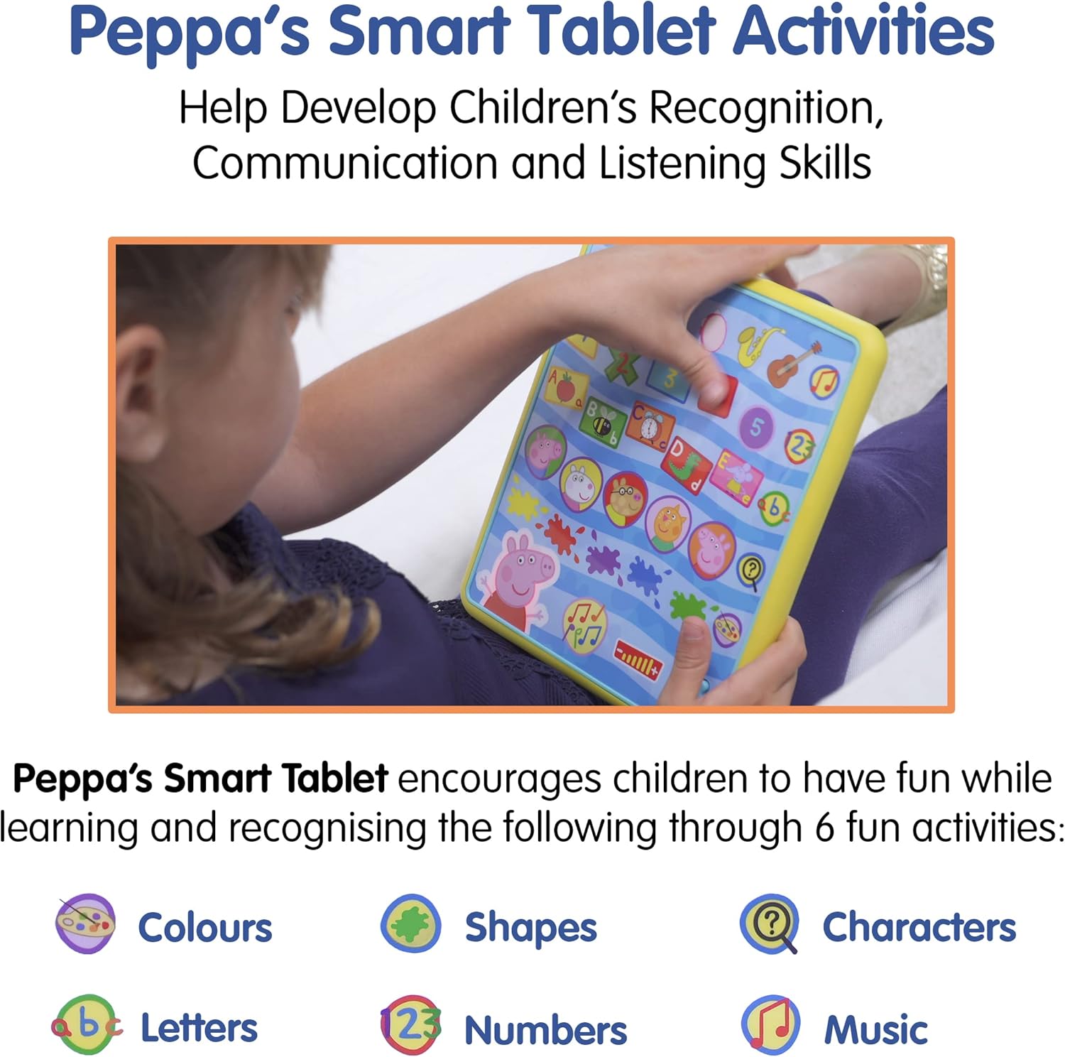 Peppa Pig PP04 Peppa’s Smart Tablet Toy para niños, multiaprendizaje interactivo y desarrollo infantil, colores, números y reconocimiento de letras