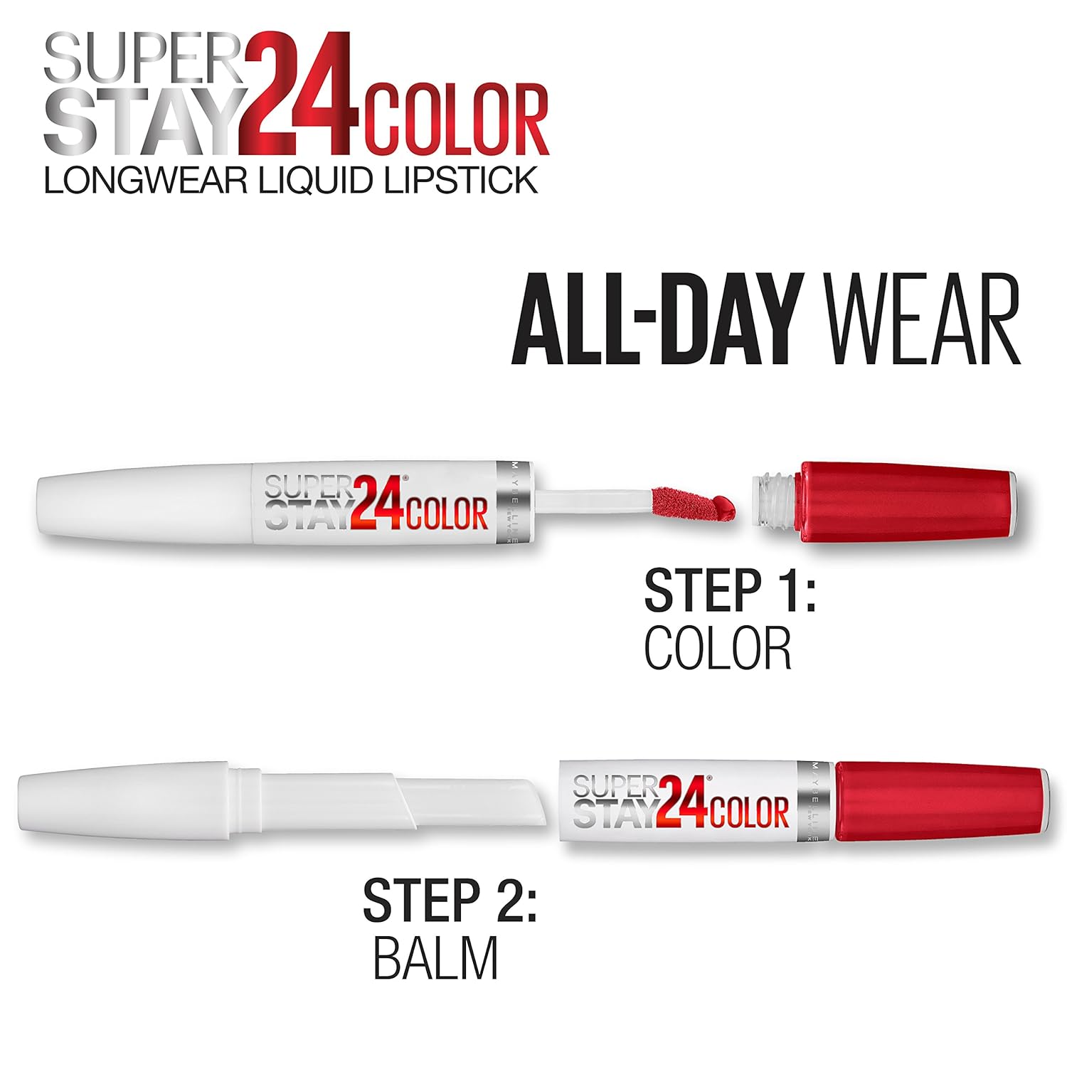 MAYBELLINE SuperStay 24 – Lápiz labial líquido de 2pasos, labial altamente pigmentado de larga duración con bálsamo hidratante, color rosa (Infinite