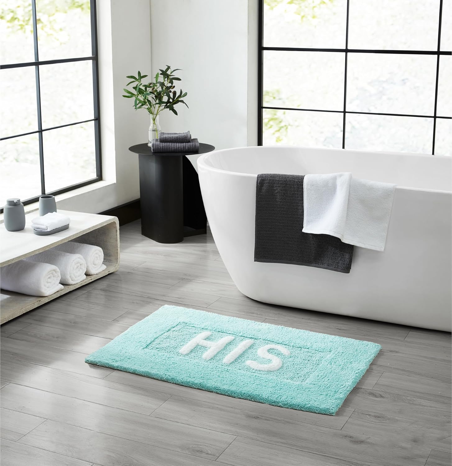 Creative Home Ideas Alfombra de baño de algodón suave, decoración de baño, absorbente de agua y lavable a máquina, mide 21 x 34 pulgadas, color azul
