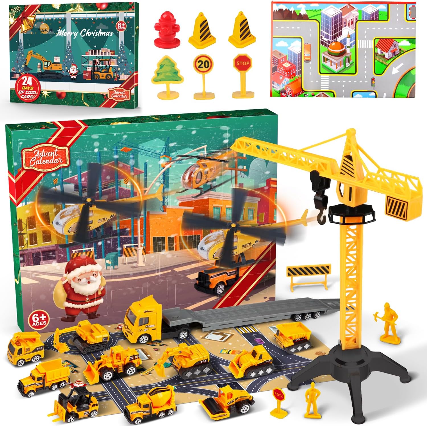 Calendario de Adviento de Navidad 2023, calendario de cuenta regresiva de Navidad para niños, juego de 24 piezas de vehículos de ingeniería de