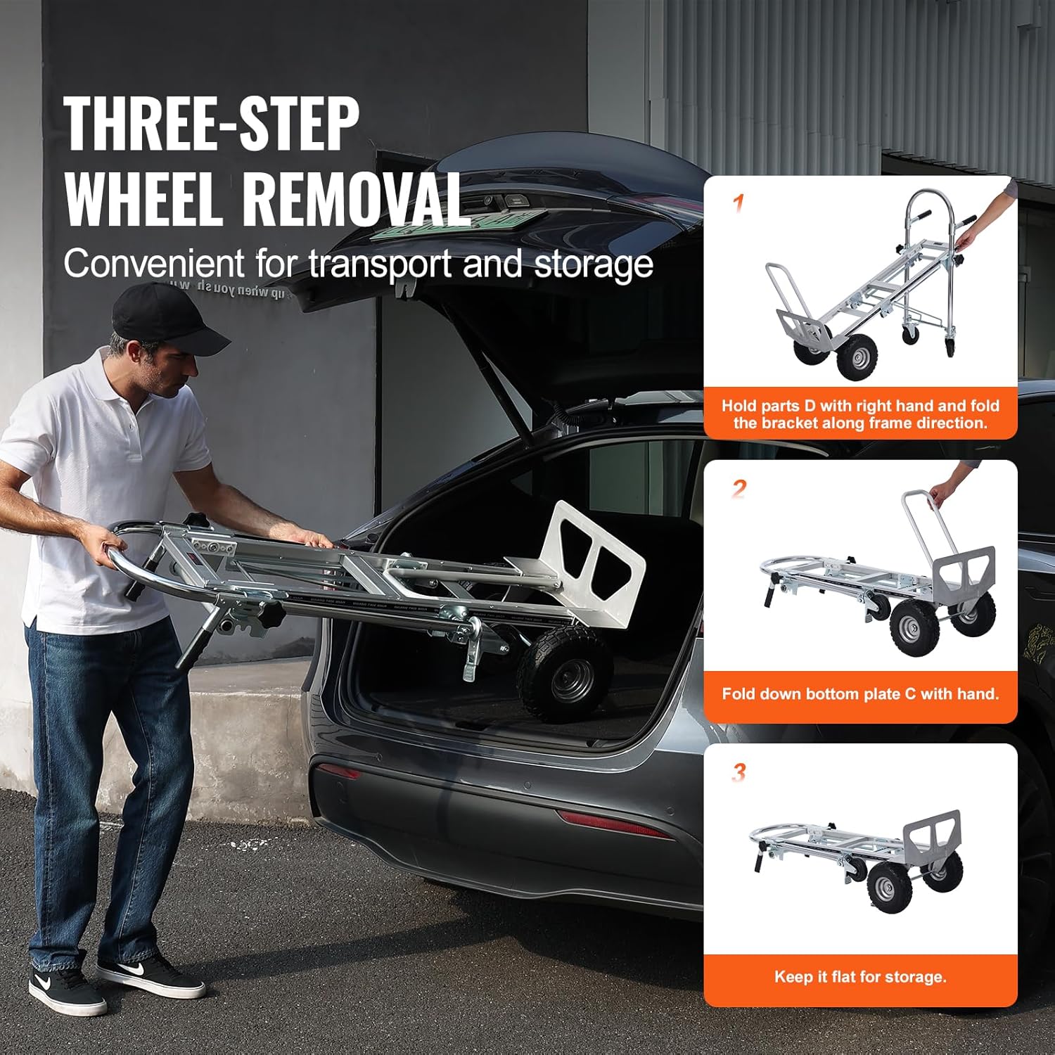 VEVOR Camión de mano plegable de aluminio, diseño 4 en 1 con capacidad de 1000 libras, carrito plegable industrial resistente, carrito de ruedas de