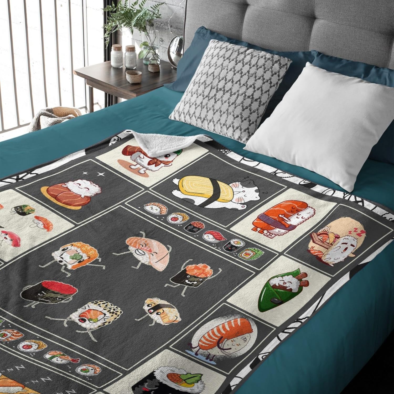 Linda manta de sushi japonés, ligera, súper suave y acogedora, cálida y ligera, manta de franela suave de 50 x 40 pulgadas, pequeña para cama