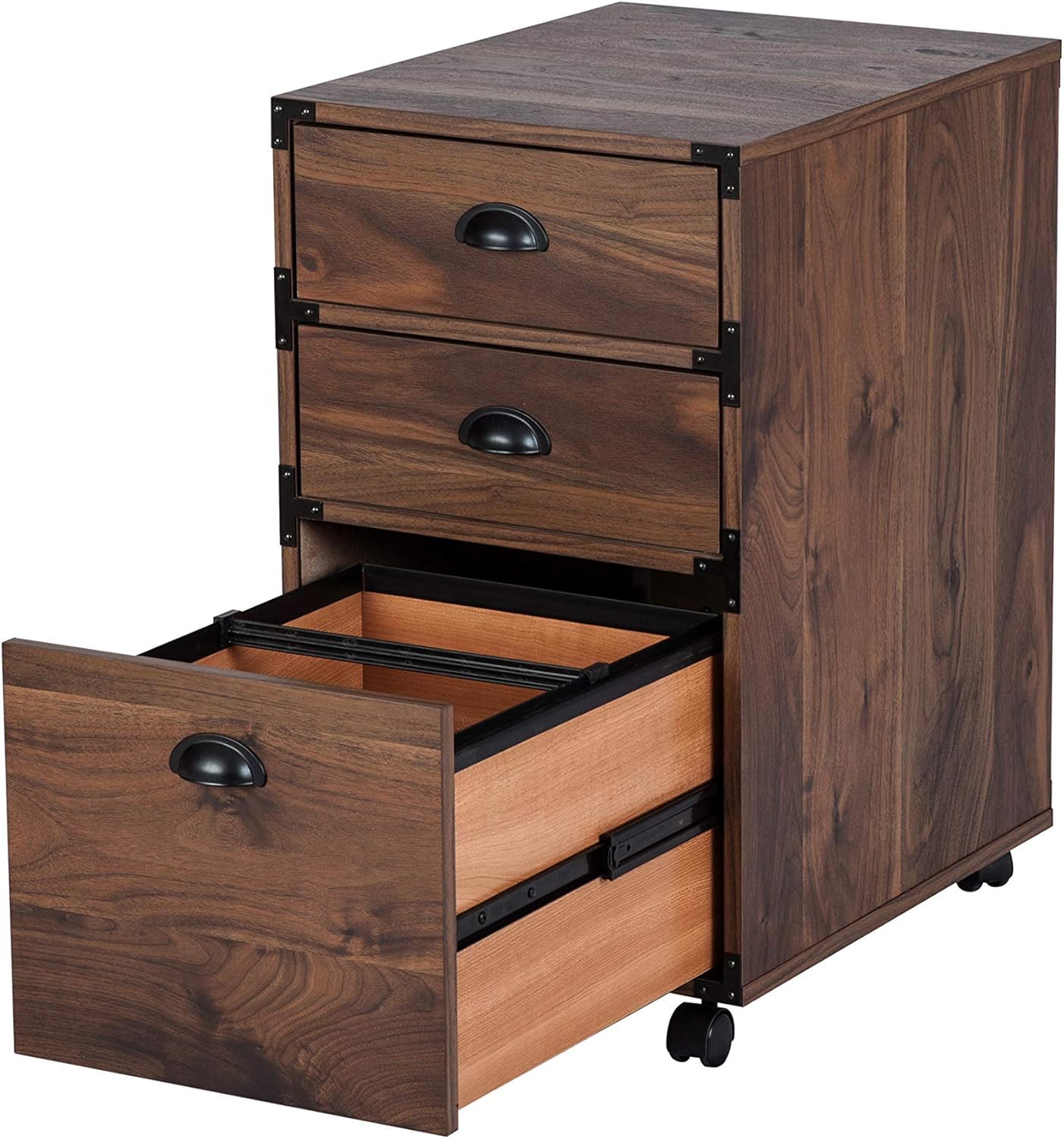 Carabelle Archivo vertical móvil, gabinete de madera de 3 cajones para la oficina en casa, nogal