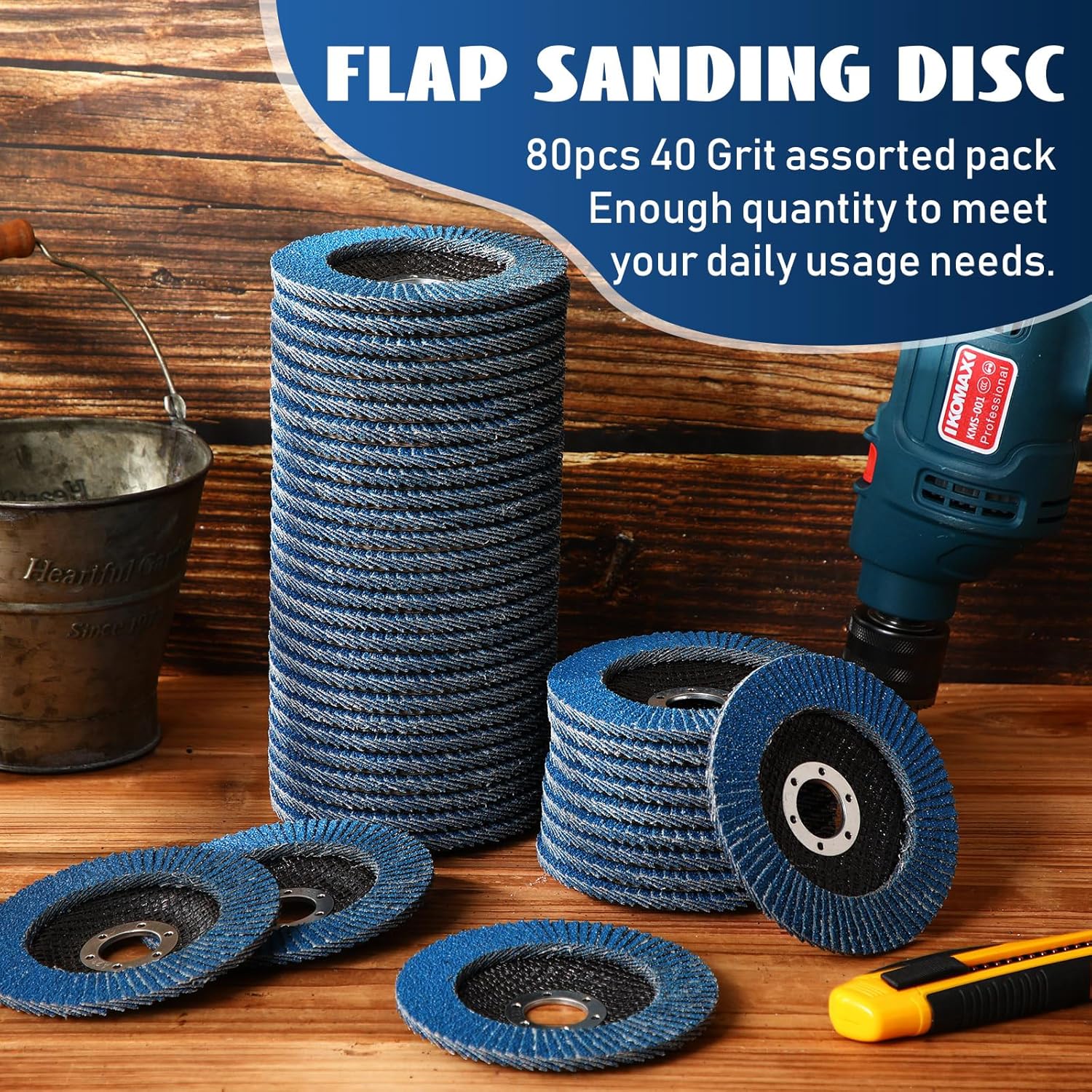 Paquete de 80 discos de solapa de 4 12 pulgadas para amoladora angular de 4.5 x 78 pulgadas, ruedas abrasivas de lijado de óxido de aluminio 40