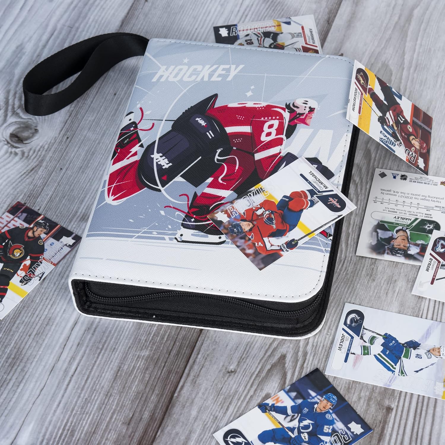 D DACCKIT Hockey Card Binder – Holds 440 Hockey Cards, 4 Pocket Card Holder Book for Hockey Trading Cards, Card Collector Album with Zipper Storage