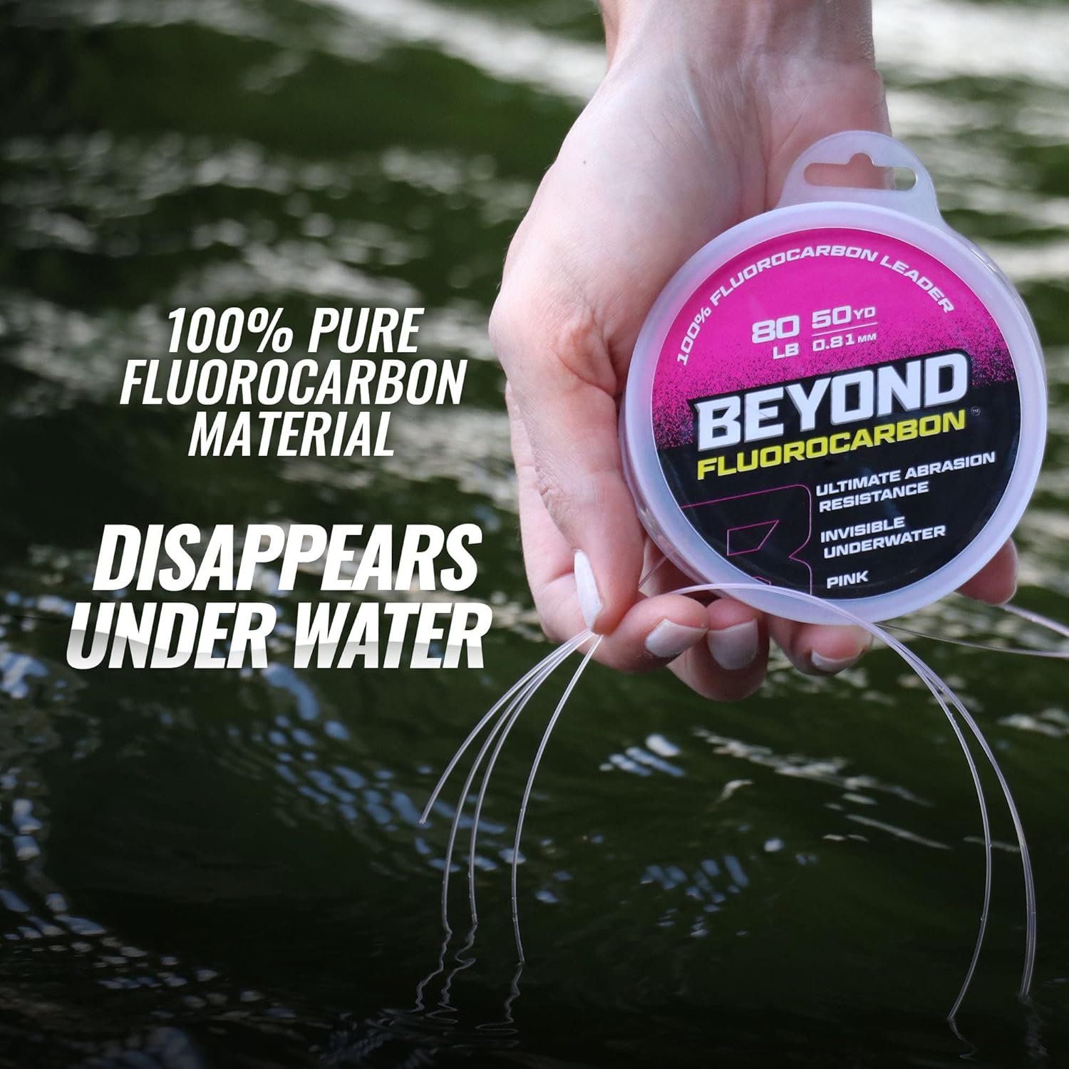 Beyond Fluorocarbono Leader Fishing Line – Material líder de fluorocarbono 100% puro, altamente resistente a la abrasión, invisible bajo el agua,