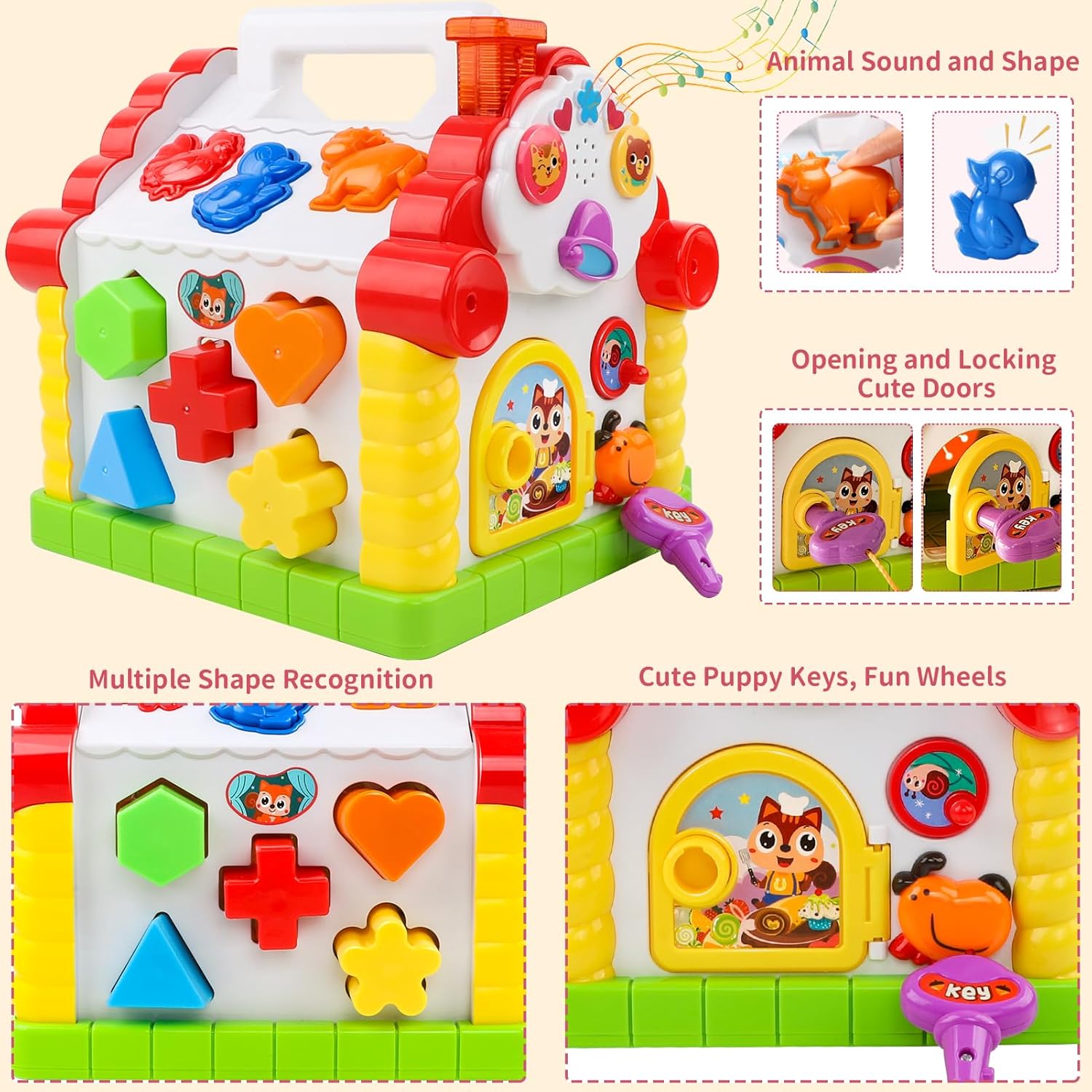 Juguetes para niñas de 1 año, regalo de cumpleaños, juguetes Montessori para niños pequeños de 1 a 2 años con sonidolucesmúsicabloquesanimales 6 en