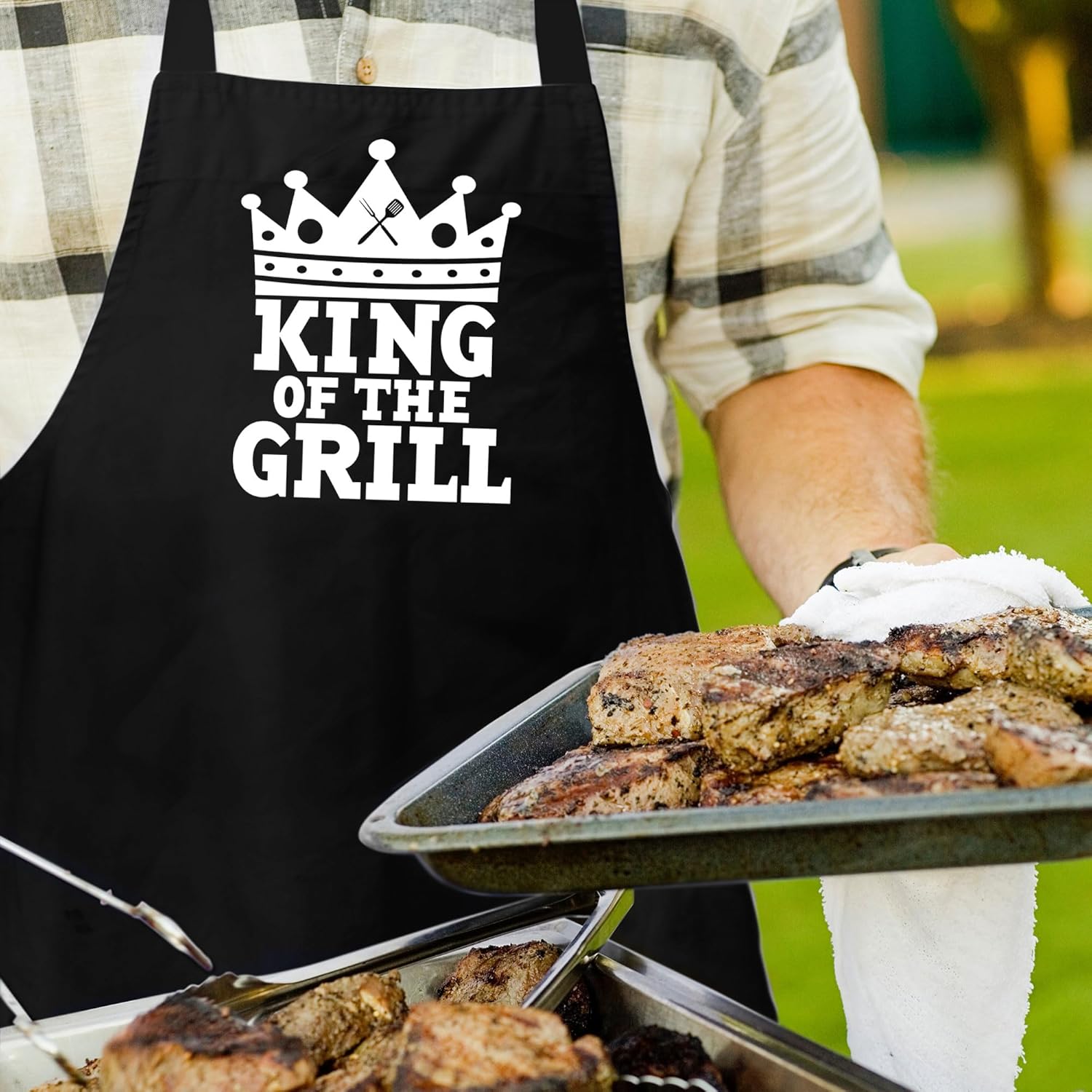 Delantales personalizados para barbacoa para hombres, divertido delantal de cocina para barbacoa en algodón negro, ajustable con 2 bolsillos, tamaño