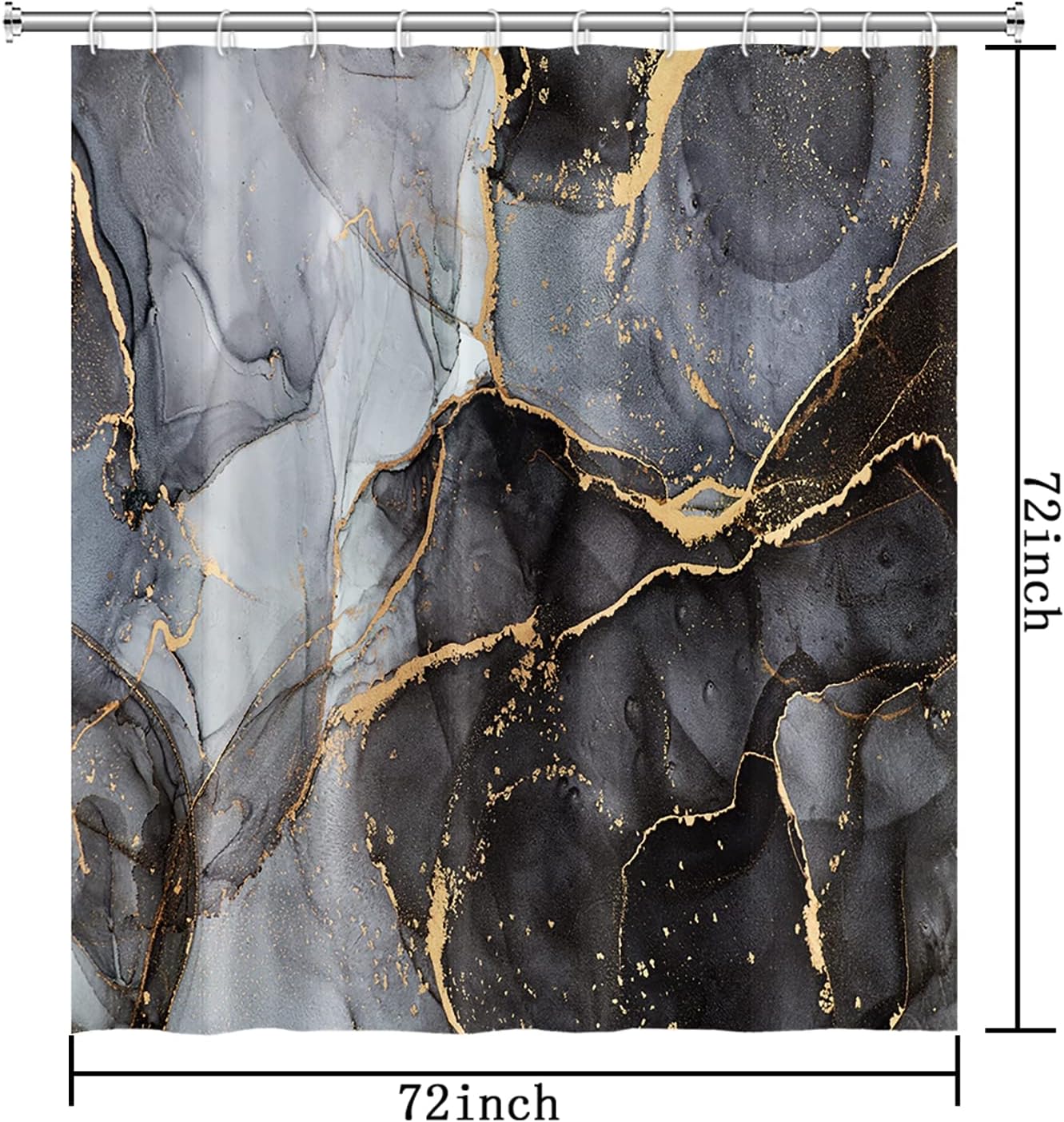 ChloropLastid Cortina de ducha de mármol negro de 72 x 72 pulgadas, cortinas de ducha de mármol de granito con textura abstracta de mármol negro y