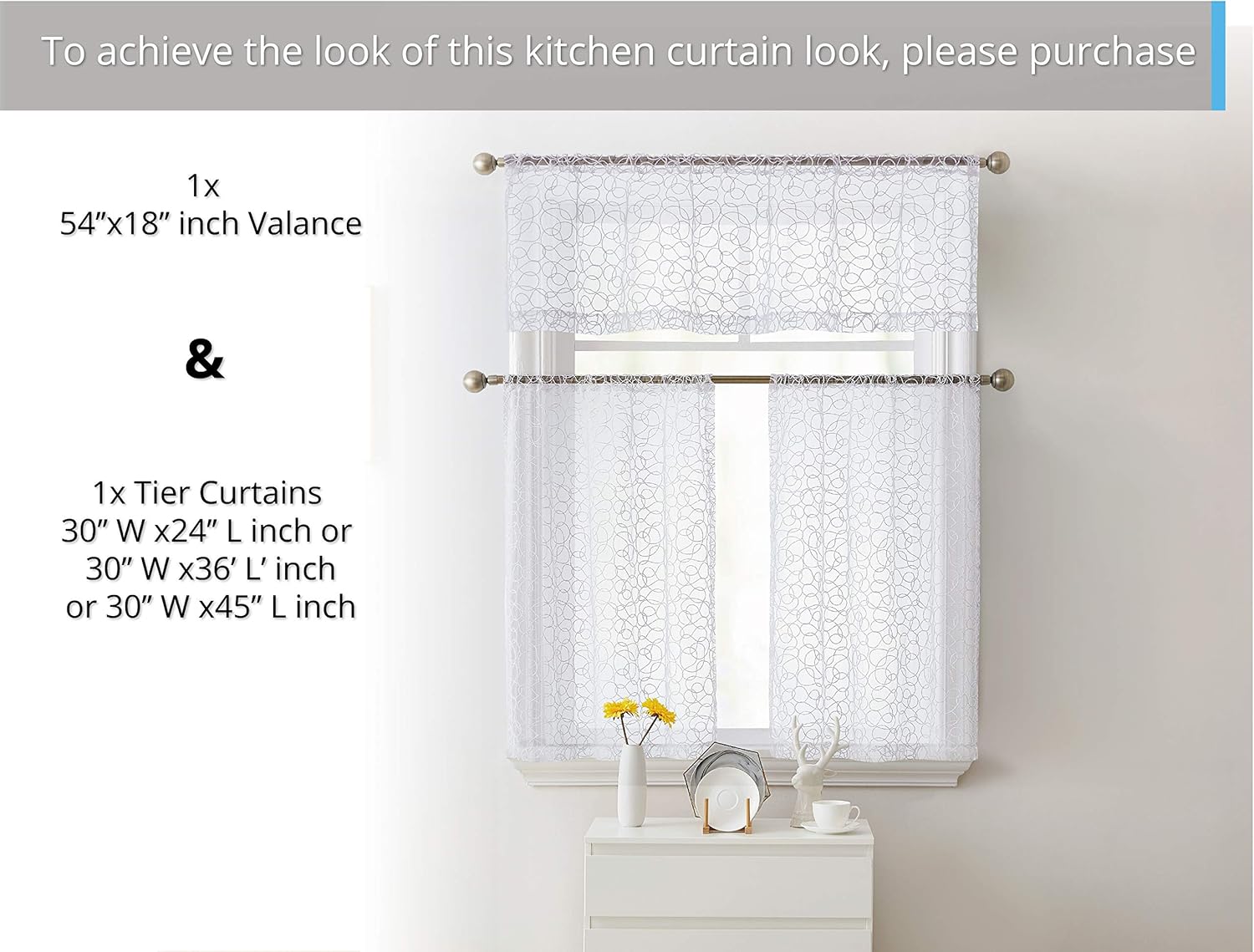 HLC.ME Audrey Sheer – Cortina de gasa transparente para ventana corta para cocina, dormitorio, ventanas pequeñas y baño (30.0 x 24.0 in de largo,