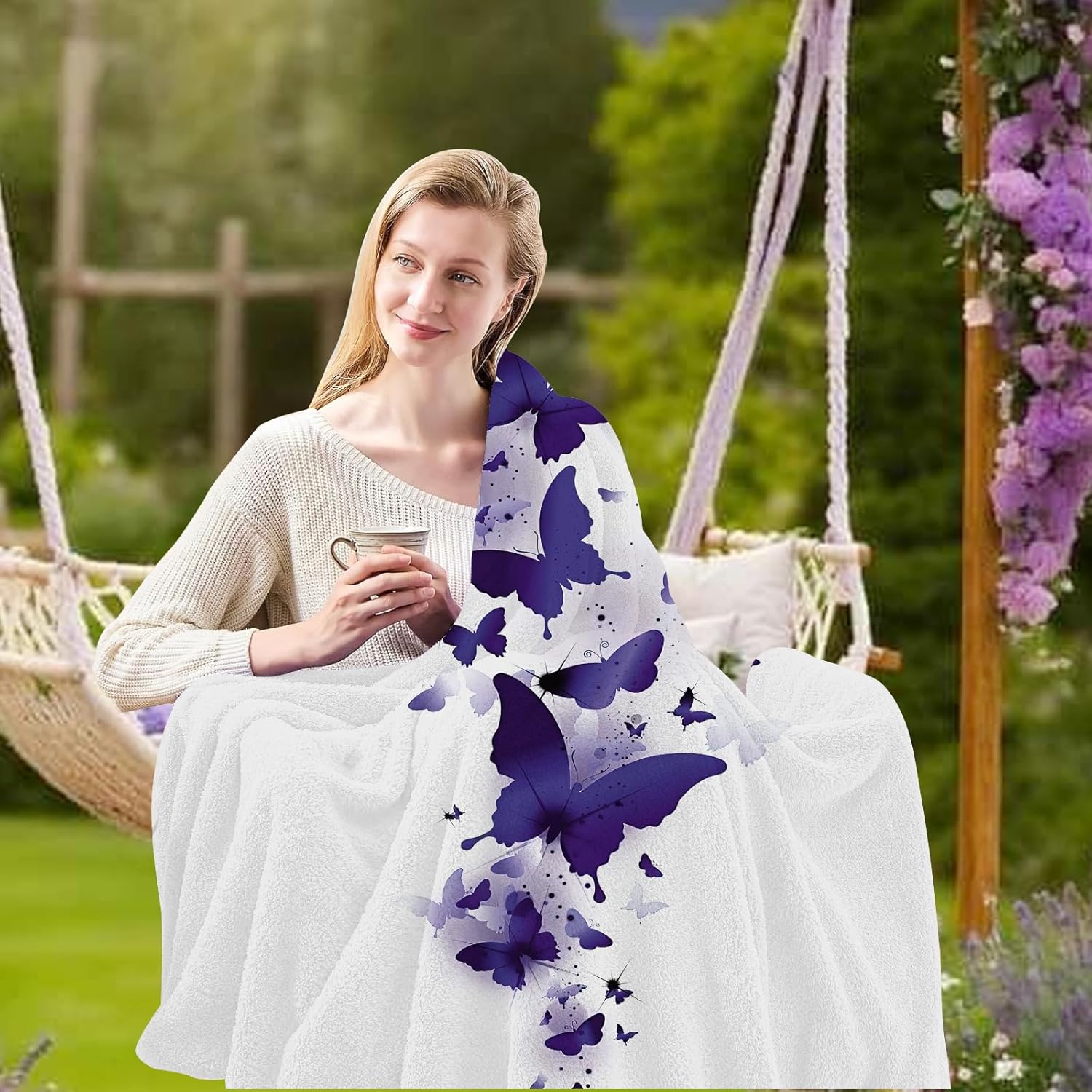 Manta de mariposa morada de 60 x 50 pulgadas, regalos de mariposa para mujer, manta de franela de forro polar femenino para sofá, cama, decoración