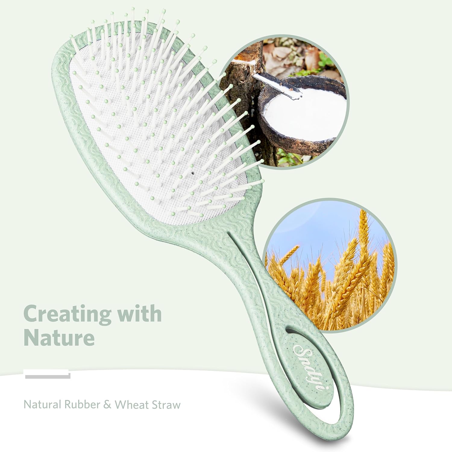 Sndyi Cepillo desenredante, cepillo desenredante de paja de trigo natural con cojín de aire suave, cepillo desenredante de cabello sin dolor,