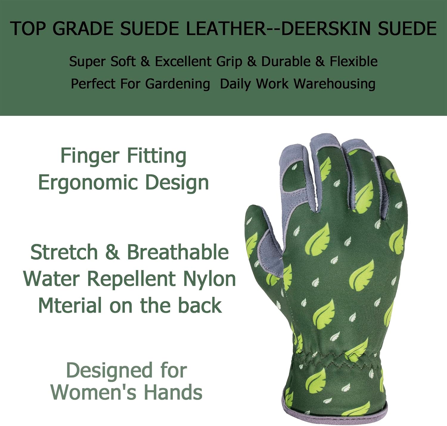 SKYDEER Guantes de jardinería para mujer con gamuza de piel de ciervo súper suave (SD6615L)