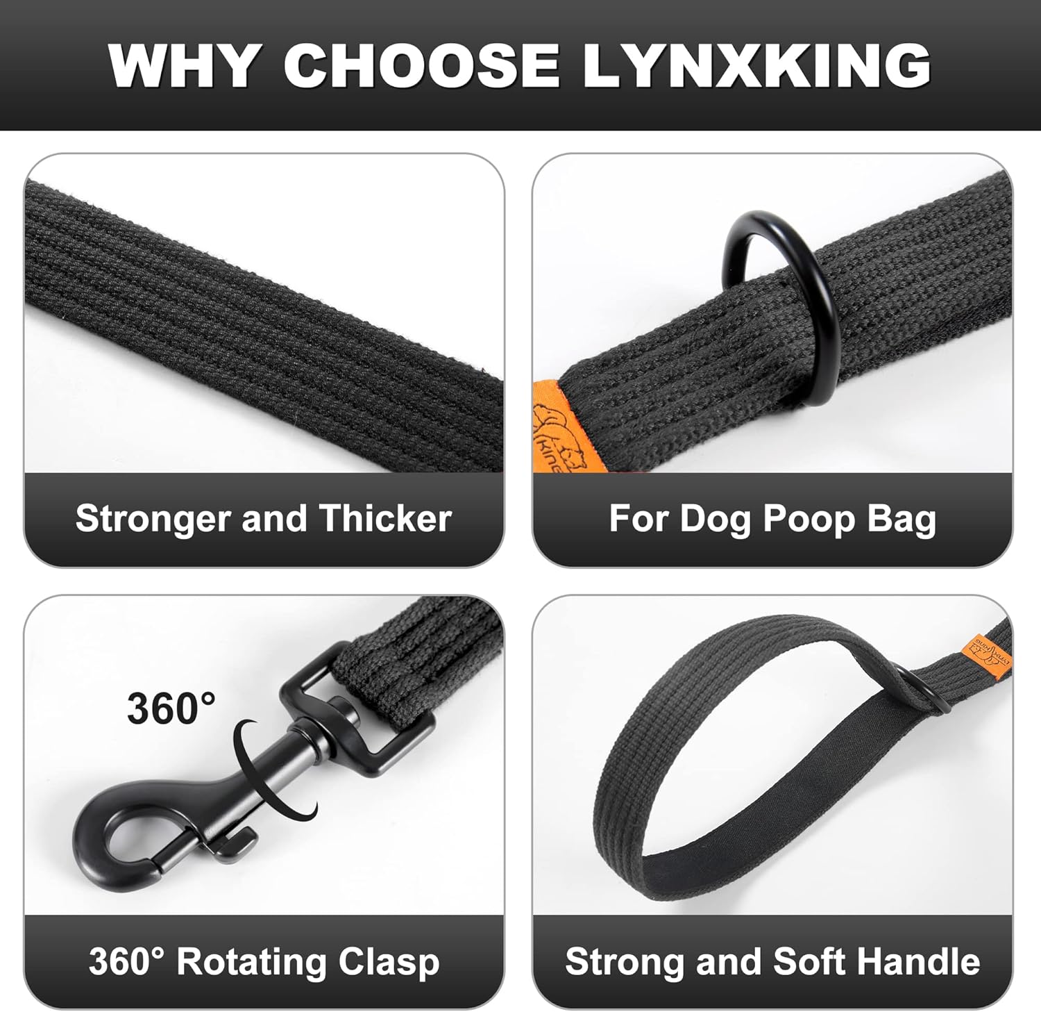 lynxking Correa de entrenamiento para perros, correa de doble asa para perro, resistente de 6 pies, 2 asas acolchadas, correa larga reflectante de