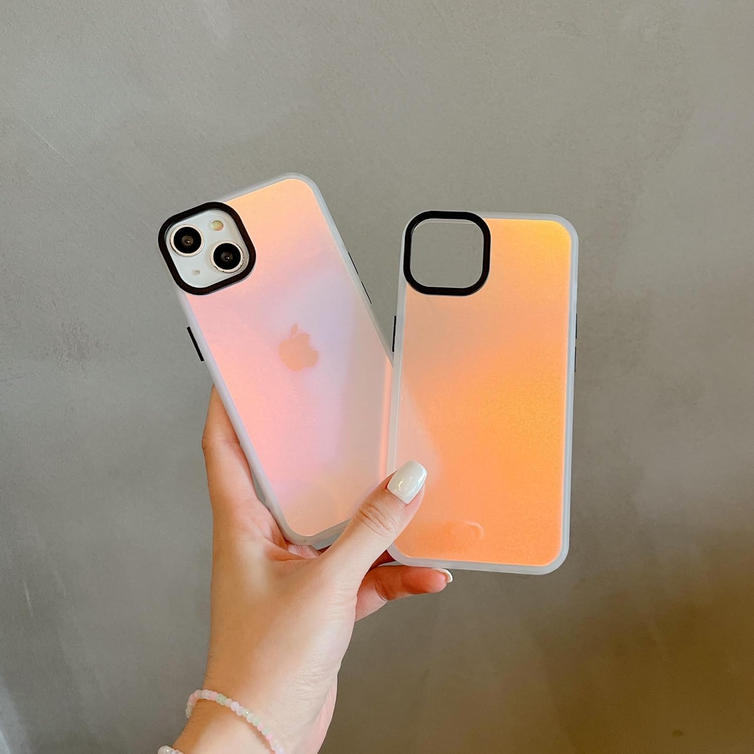 FABSPARK Funda para iPhone 1212 Pro, funda mate translúcida iridiscente fluorescente degradado, parte trasera de policarbonato duro con borde de
