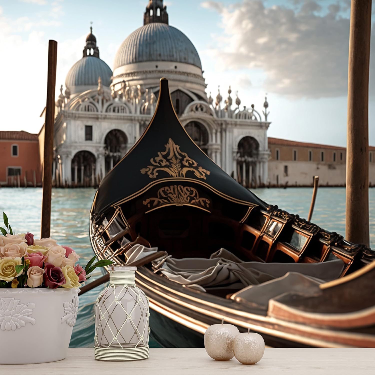 Papel tapiz con vista de góndola del canal de Venecia de Italia, arte mural de pared grande para dormitorio, oficina y sala de estar, papel adhesivo