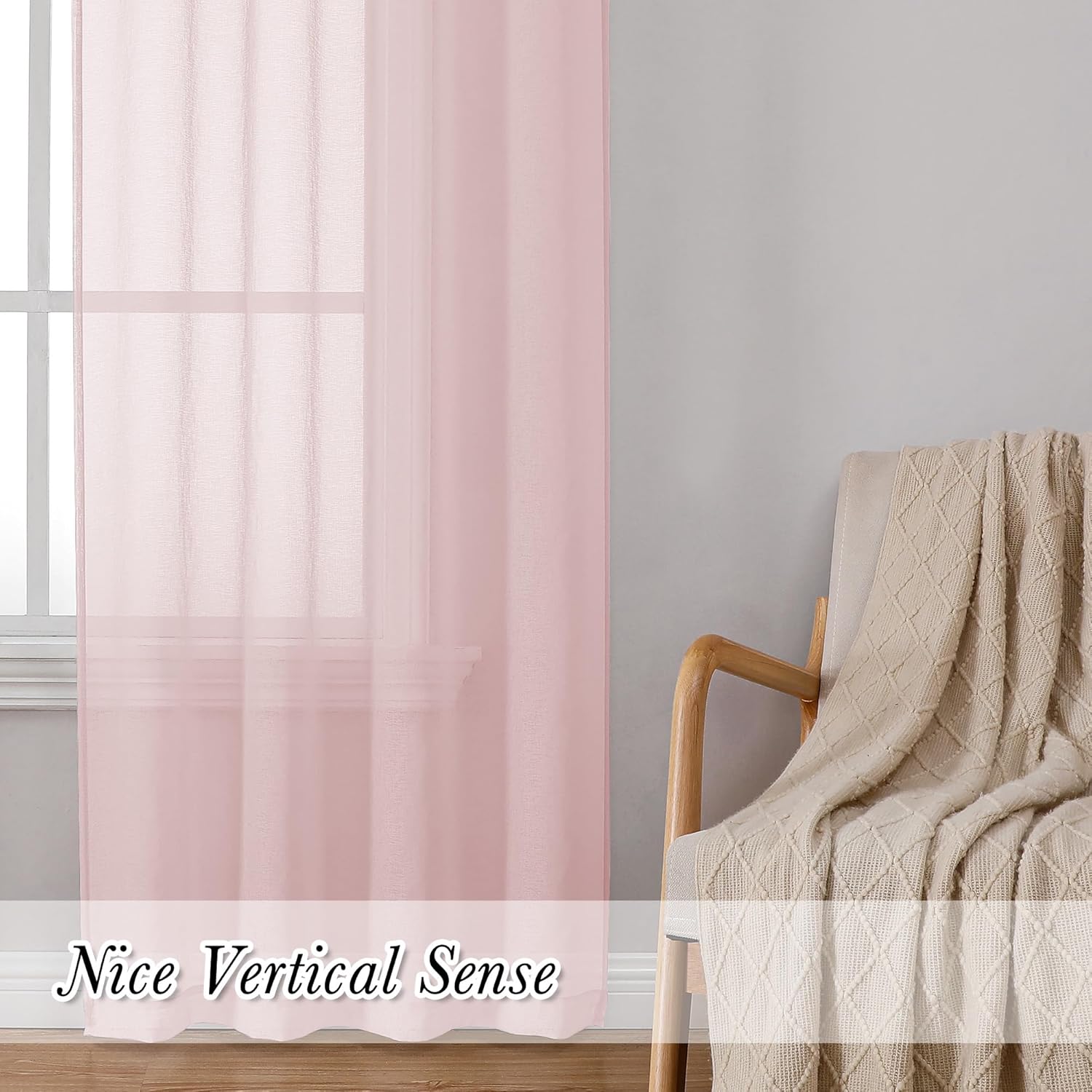 Doris – 2 paneles de cortinas traslúcidas de lino sintético liso de 84 pulgadas de largo, cortinas de lino sintético liso con bolsillos para