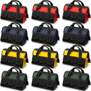 Cunno 12 bolsas de herramientas de 13 pulgadas a granel para hombres, resistentes, boca ancha, múltiples bolsillos, impermeables, parte inferior Cunno 12 bolsas de herramientas de 13 pulgadas a granel para hombres, resistentes, boca ancha, múltiples bolsillos, impermeables, parte inferior