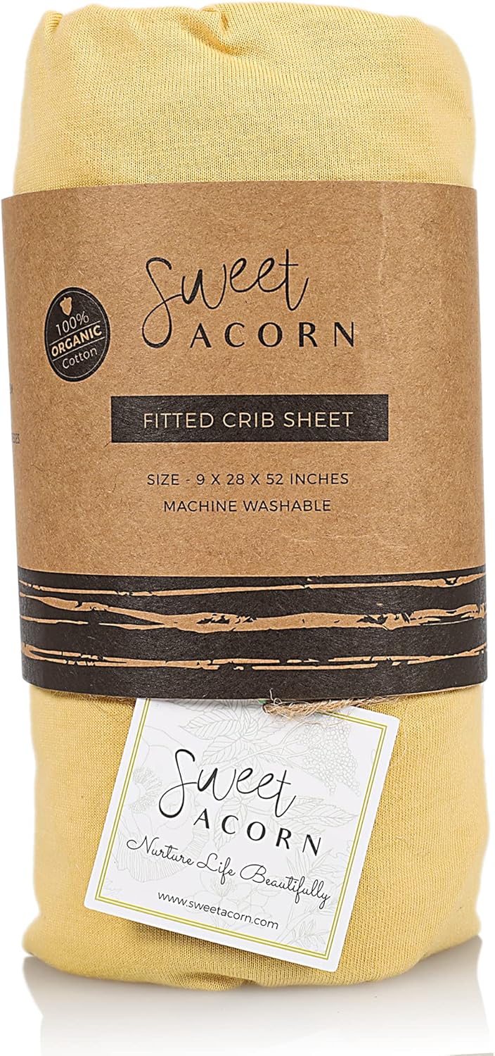 Sábanas ajustables para cuna, ropa de cama de punto de jersey de algodón orgánico, se adapta a colchones estándar de cuna de bebé, 9 x 28 x 52