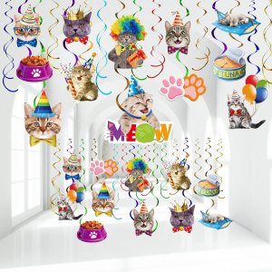 Yisong 46 piezas de decoración de remolino de gato, decoración de fiesta de cumpleaños de miau, remolino colgante para techo de niños, niños, niñas, Yisong 46 piezas de decoración de remolino de gato, decoración de fiesta de cumpleaños de miau, remolino colgante para techo de niños, niños, niñas,