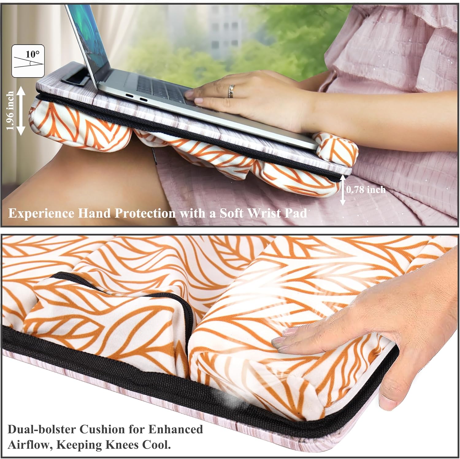 LIZIMANDU Escritorio de regazo, se adapta a computadoras portátiles de hasta 15.6 pulgadas con almohada suave y bolsa de almacenamiento, bandeja de