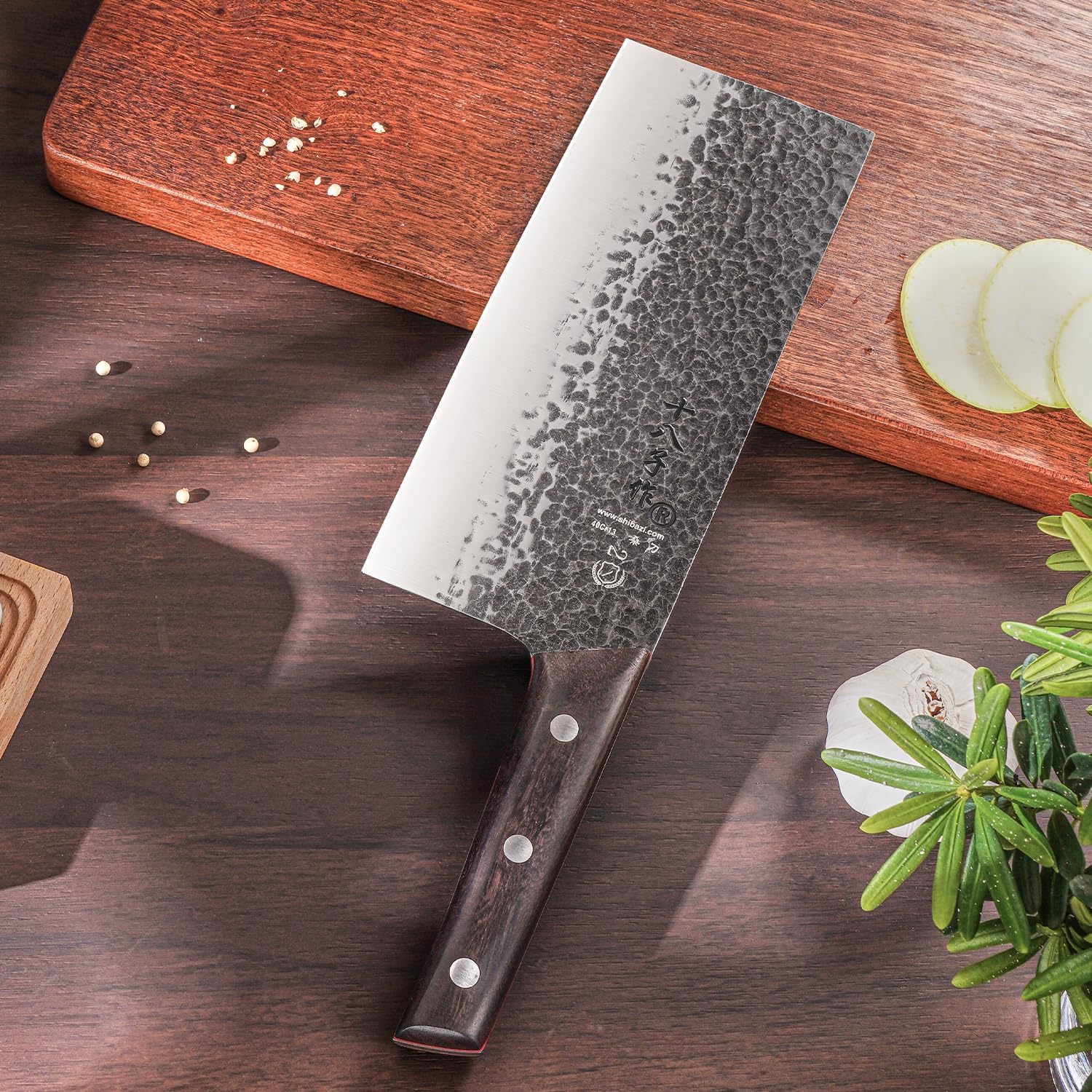 SHI BA ZI ZUO Cuchillo de chef profesional forjado de 8 pulgadas de acero de alto carbono con mango de palisandro resistente para uso diario