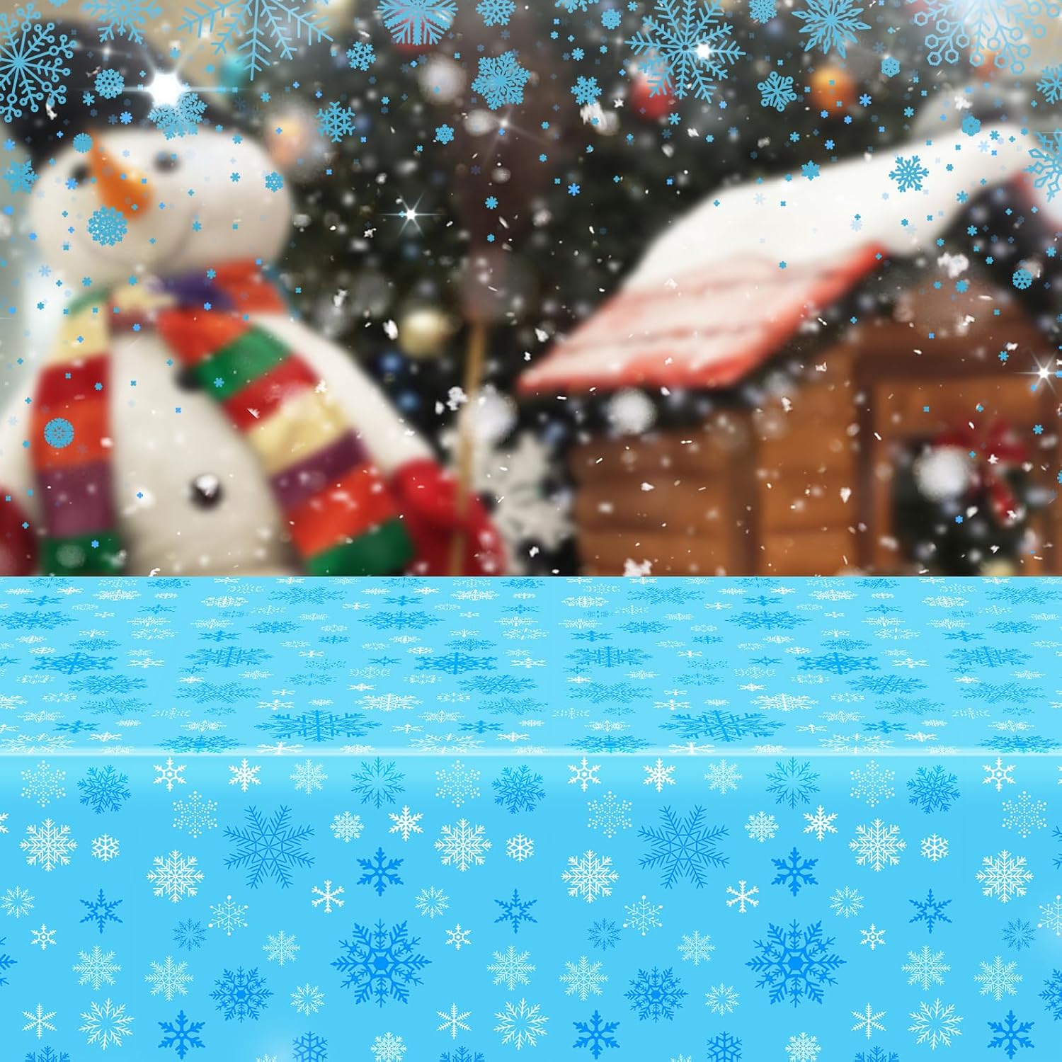 Ganeen 12 manteles desechables de plástico de invierno con copos de nieve azules y copos de nieve, mantel rectangular de 54 x 108 pulgadas para