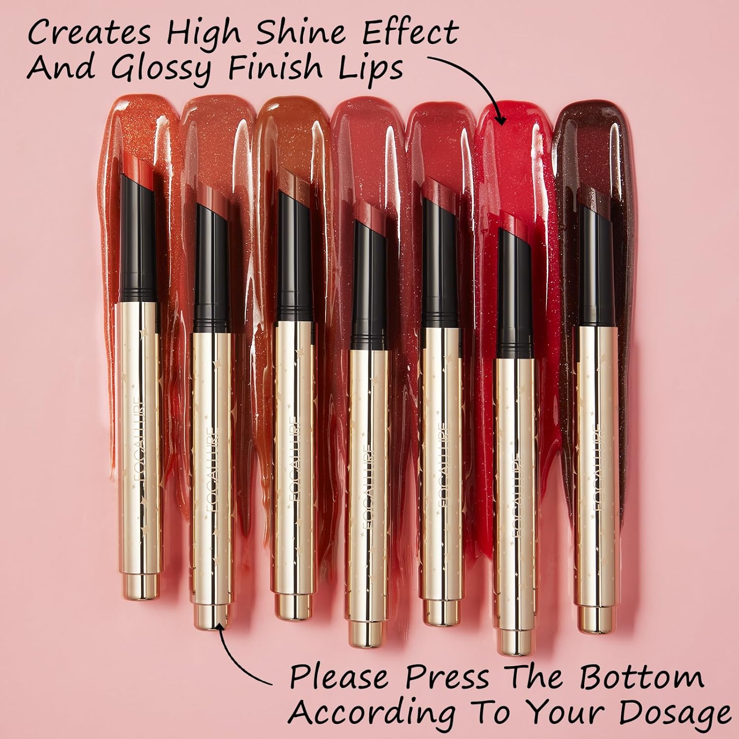 FOCALLURE Lápiz labial brillante, brillo labial impermeable y voluminoso, acabado brillante, hidratante, de larga duración, maquillaje de labios de