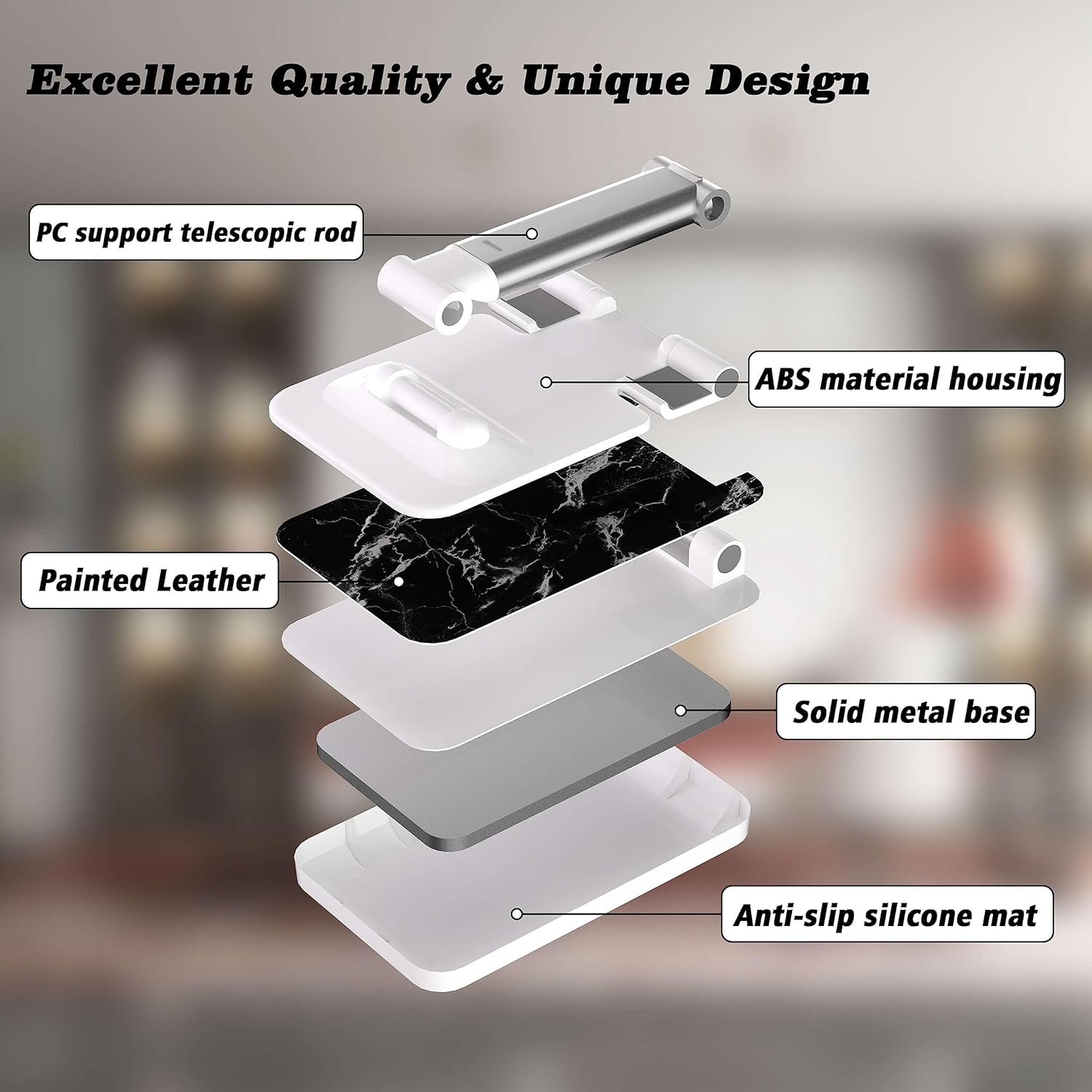 Soporte de teléfono celular de altura ajustable, soporte plegable para escritorio, soporte de teléfono celular adecuado para iPhone, iPad, Samsung y